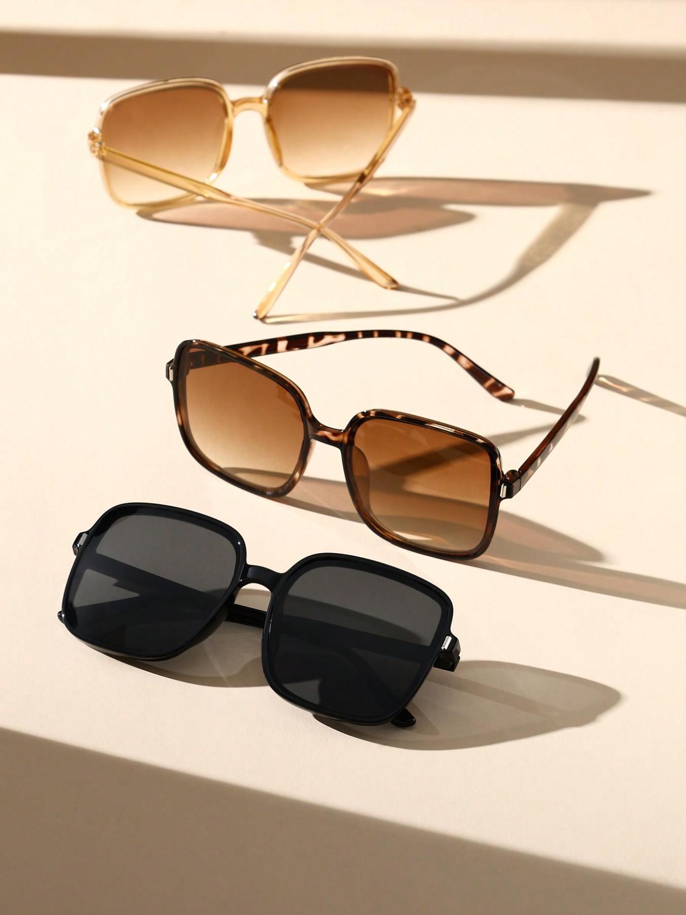 3 Pairs of Square Classic Elegant Women's Sunglasses, Perfect for Street Style, Date, Everyday Wear
