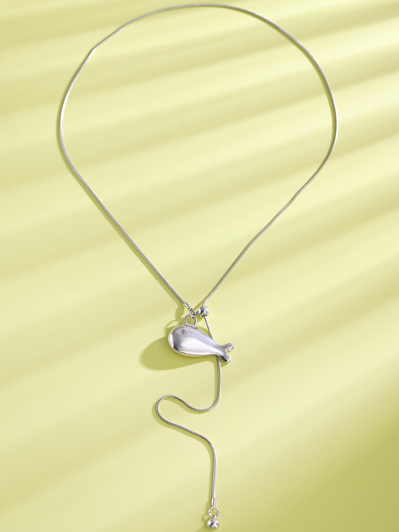 Minimalist Fish Necklace, Trendy Long Chain, Matte Silver Color, Versatile Fashion Accessory, Perfect for Daily Wear, Dates, and More