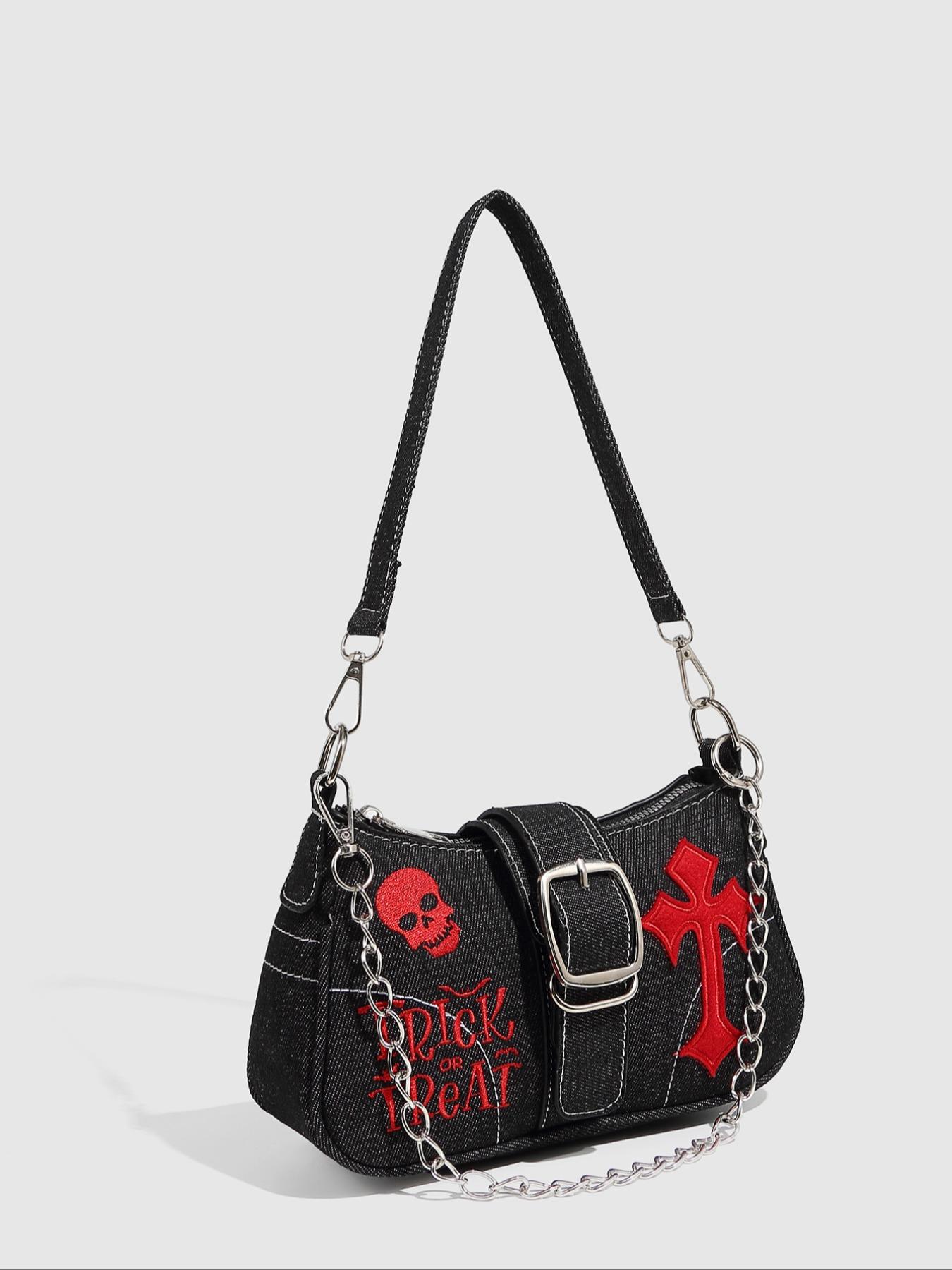 Women's Fashionable Star Patched Shoulder Bag, Vintage Y2K Style Chain Decor Underarm Bag for Daily Used, Casual Trendy Versatile High-quality Daily Commuting Bag, Crossbody Chain Bag