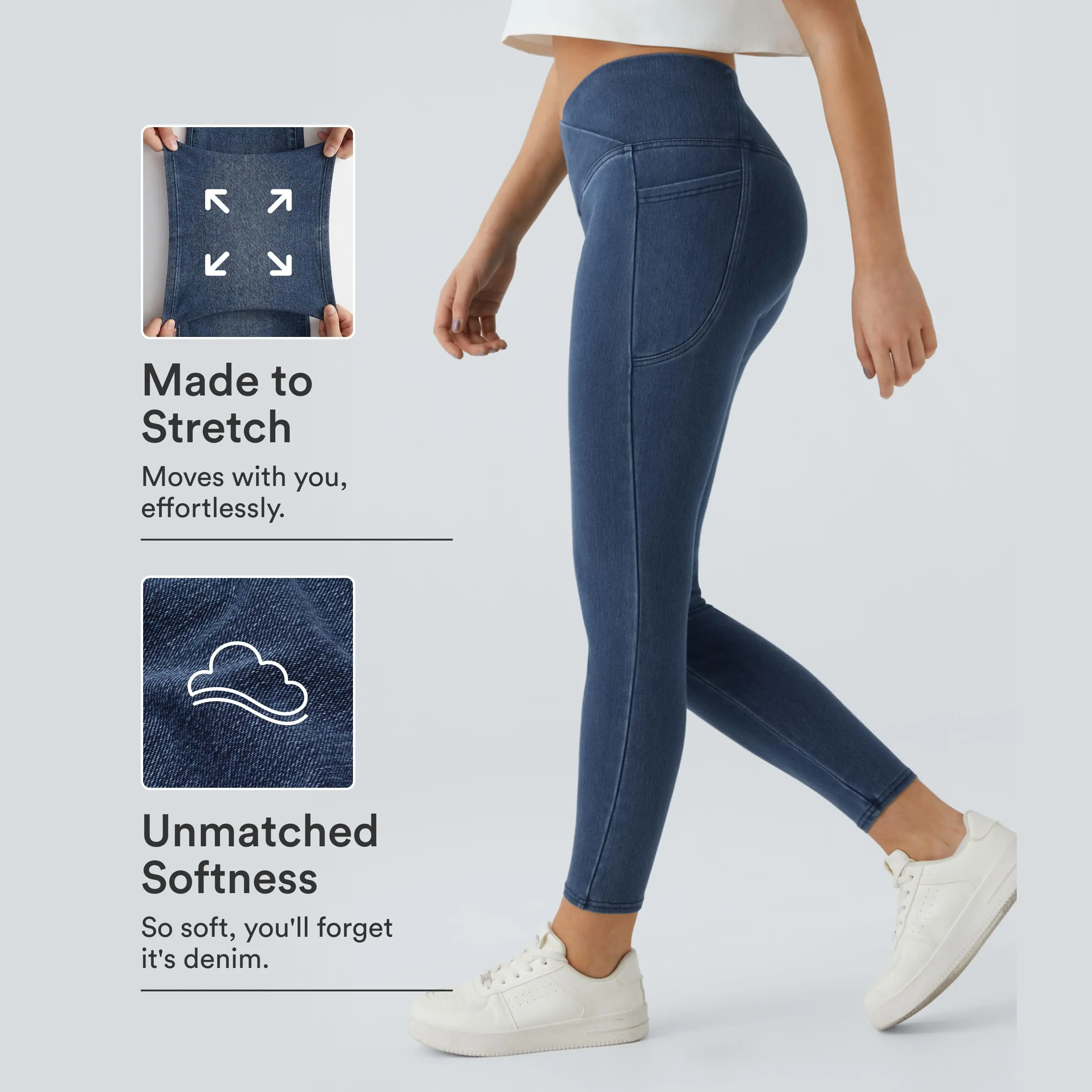 Halara Flex™ Crossover Pocket Washed Denim Work Leggings Halara Flex™ Crossover Pocket Washed Denim Work Leggings