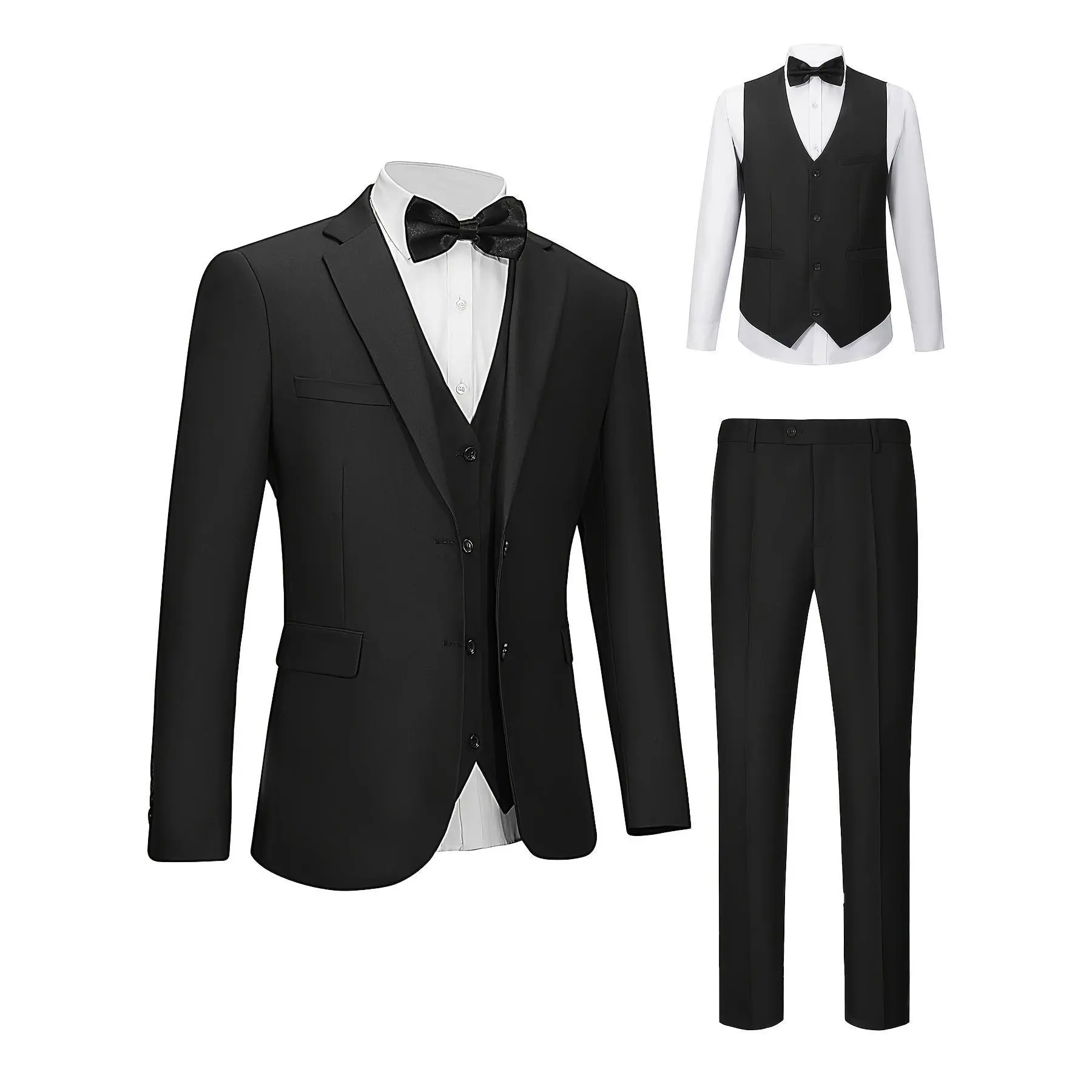 Men's 3 Pieces Slim Fit Suit Two Button Notch Lapel Jacket Vest Pants Set Solid Wedding Business Tuxedo Suits Menswear