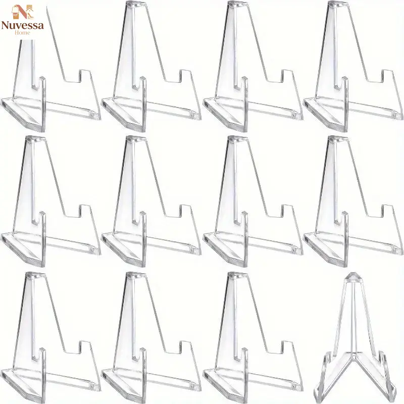 NUVES 12pcs, Mini Clear Acrylic Easel Coin Display Easel Holder Baseball Card Trading Graded Card Easel Stand Transparent Card Holder Desk Accessories
