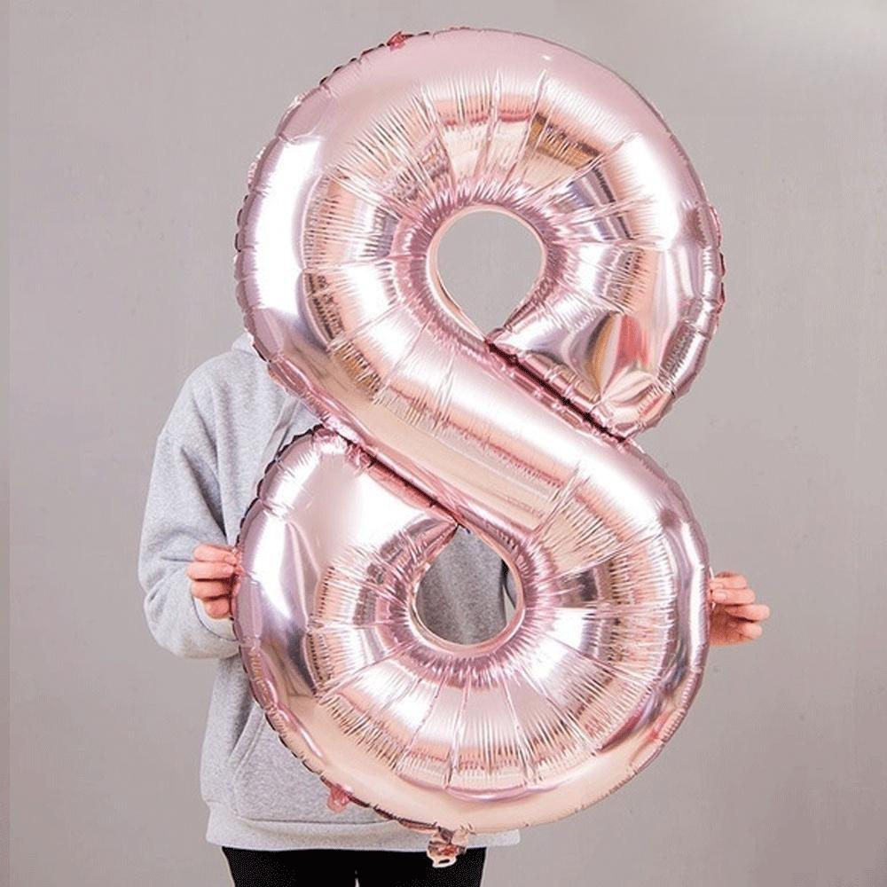 Romantic Rose Gold 3D Number Balloons, Metallic Birthday Decor, Wedding Anniversary Backdrop, Photo Booth Props, Party Wall Decoration, Durable Foil Balloons for Celebration, Event Decorations.