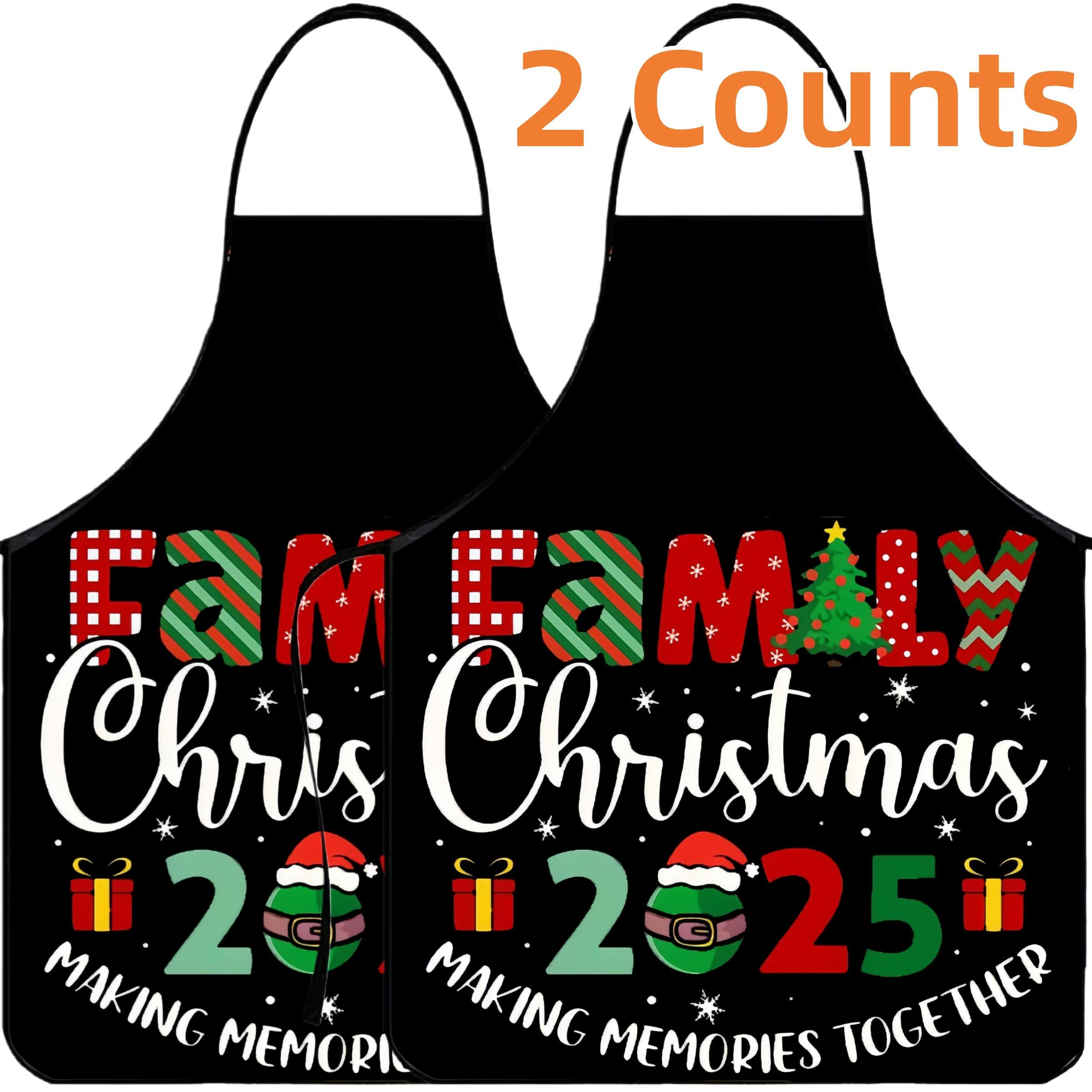 Christmas 2025 Pattern Apron, 2 Counts Polyester Kitchen Cooking Aprons, for Cooking, Christmas Gift, Winter Apron for Women,Christmas Decorations,Nails Design Tool,Kitchen Accessory