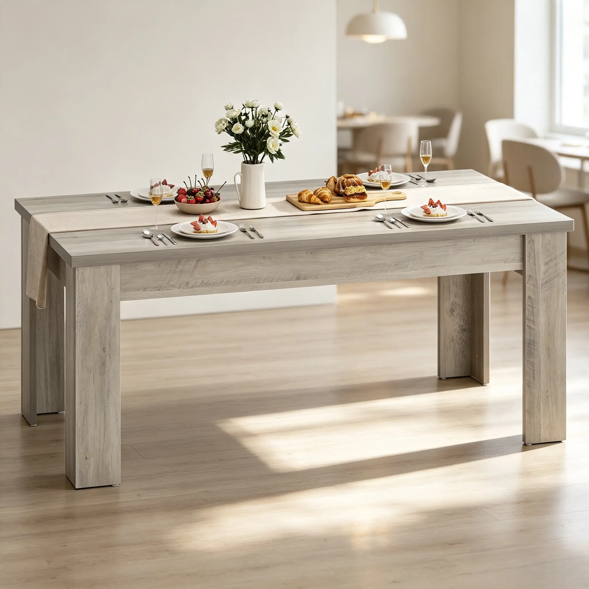 63 Inch Wooden Dining Table Modern Farmhouse Kitchen Table Rectangular Tabletop with 1.18 Inch Thickened Top Sturdy Frame Seats 4-6 for Dining Room Kitchen Rustic Grey