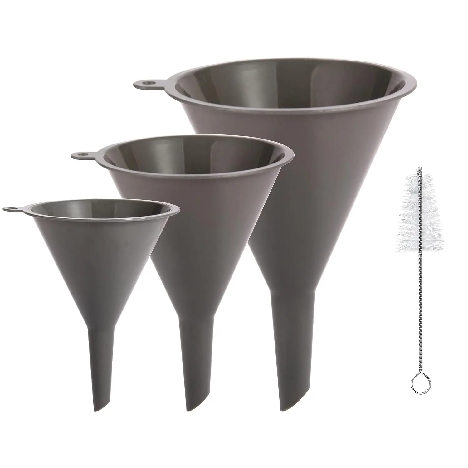 Plastic Kitchen Funnel Set of 3 with Clean Brush,  Round  Funnels for Kitchen Use, Multifunctional Funnels for Filling Canning&Bottles, Suitable for Cooking, Lab and Automotive Use