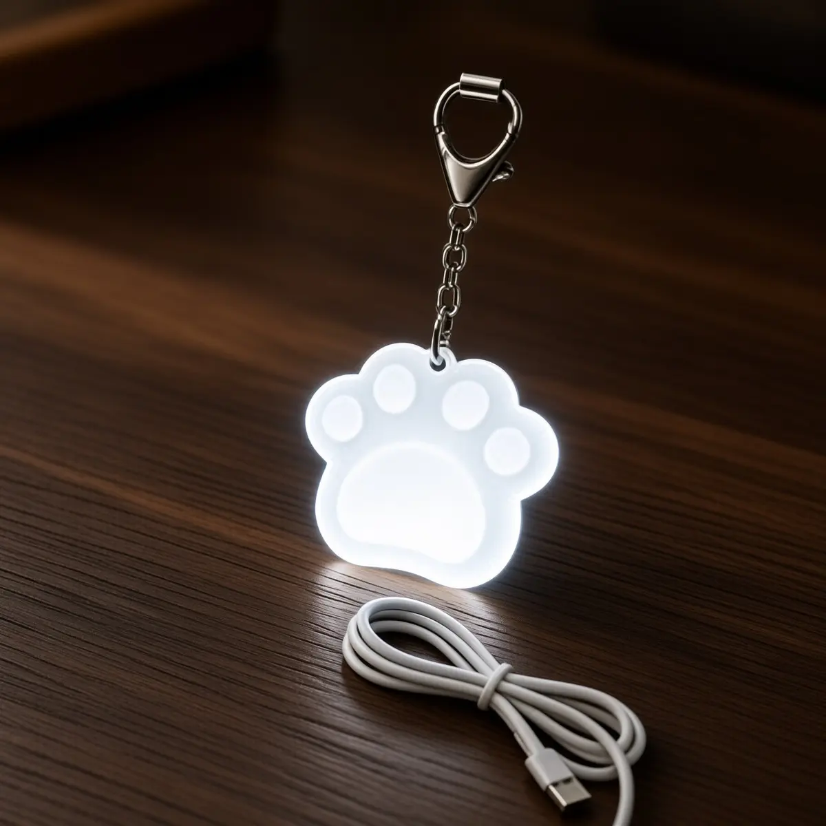 Cute Paw Print LED Light Keychain, Glow‑In‑Dark Animal Paw Pendant Key Ring, Portable Mini Flashlight Key Holder for Bag Decoration, Night Walking And Emergency Use