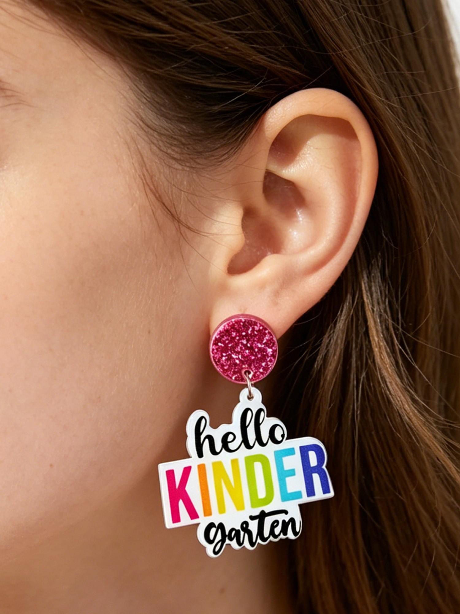 European and American Style Teacher Drop Earrings, Colorful Simple Text Sparkling Student Ear Rings, All Seasons Preppy Fashion Jewelry