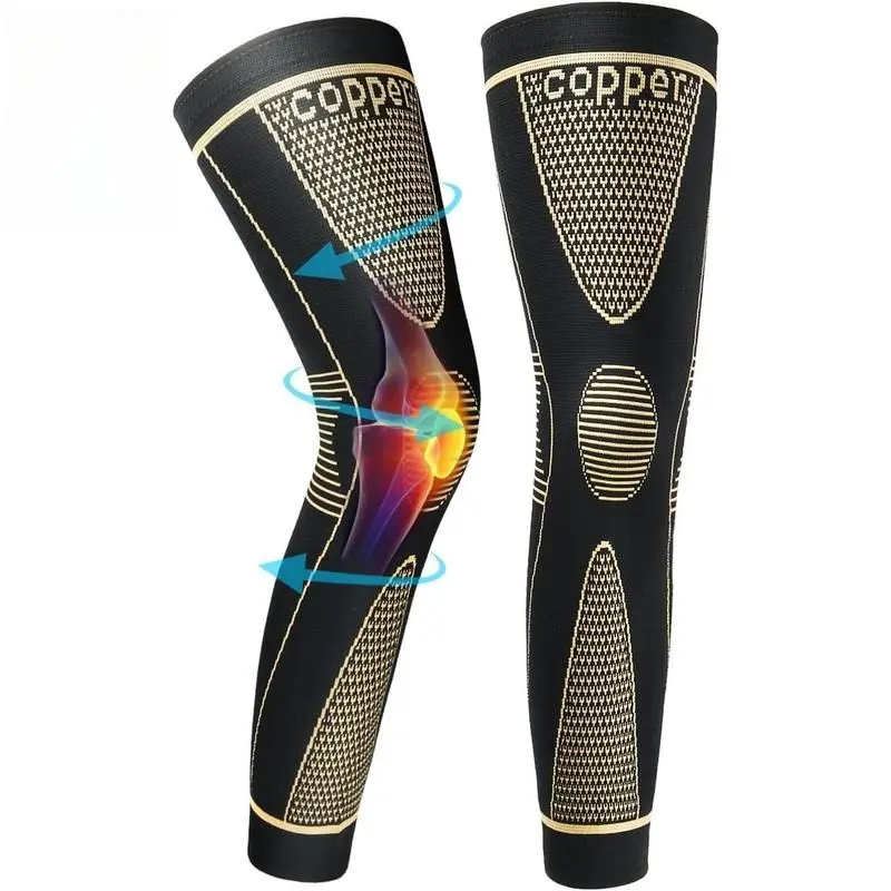 Copper Fiber Full Leg Sleeves - Unisex Pull-On Compression Fitness Gear, Non-Slip Knee Support, Body Support Protective Gear for Injury Prevention, Basketball Soccer Knee Pads Mountaineering Riding High Elastic Pressurized Anti-Slip Knee Protector