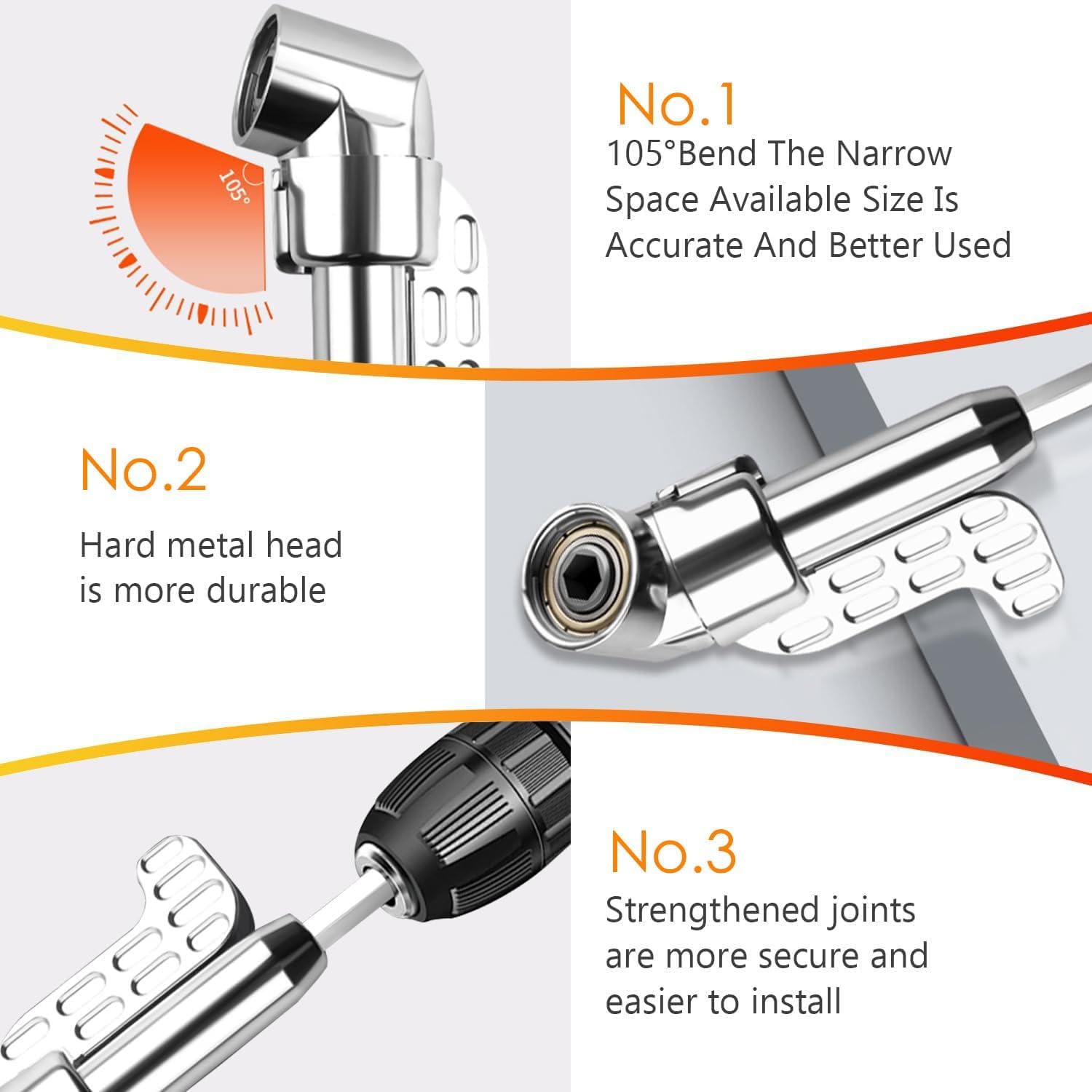 Hex Shank Corner Tool,Right Angle Drill Attachment,Right Angle Drill Attachment with Multi-function Bend Screwdriver Bit,105 Degree Right Angle Drill Adapter,1/4" Hex Shank Corner Tool Screw Hub.