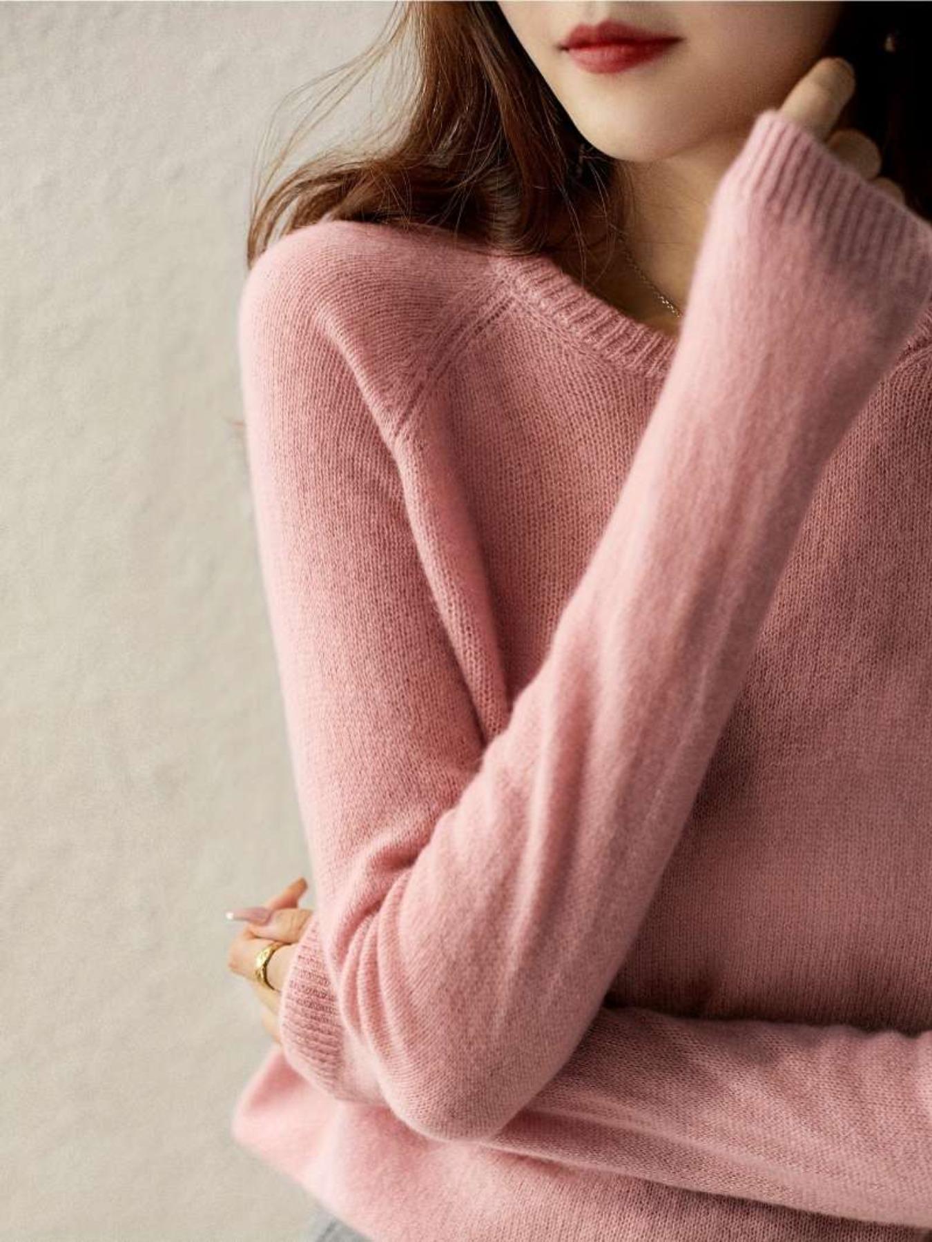 Women's Knitted Long Sleeve Fitted Sweater Pullover, Round Neck Design, Basic Pure Color Casual Top, Fall & Winter Essential, Versatile Daily Wear