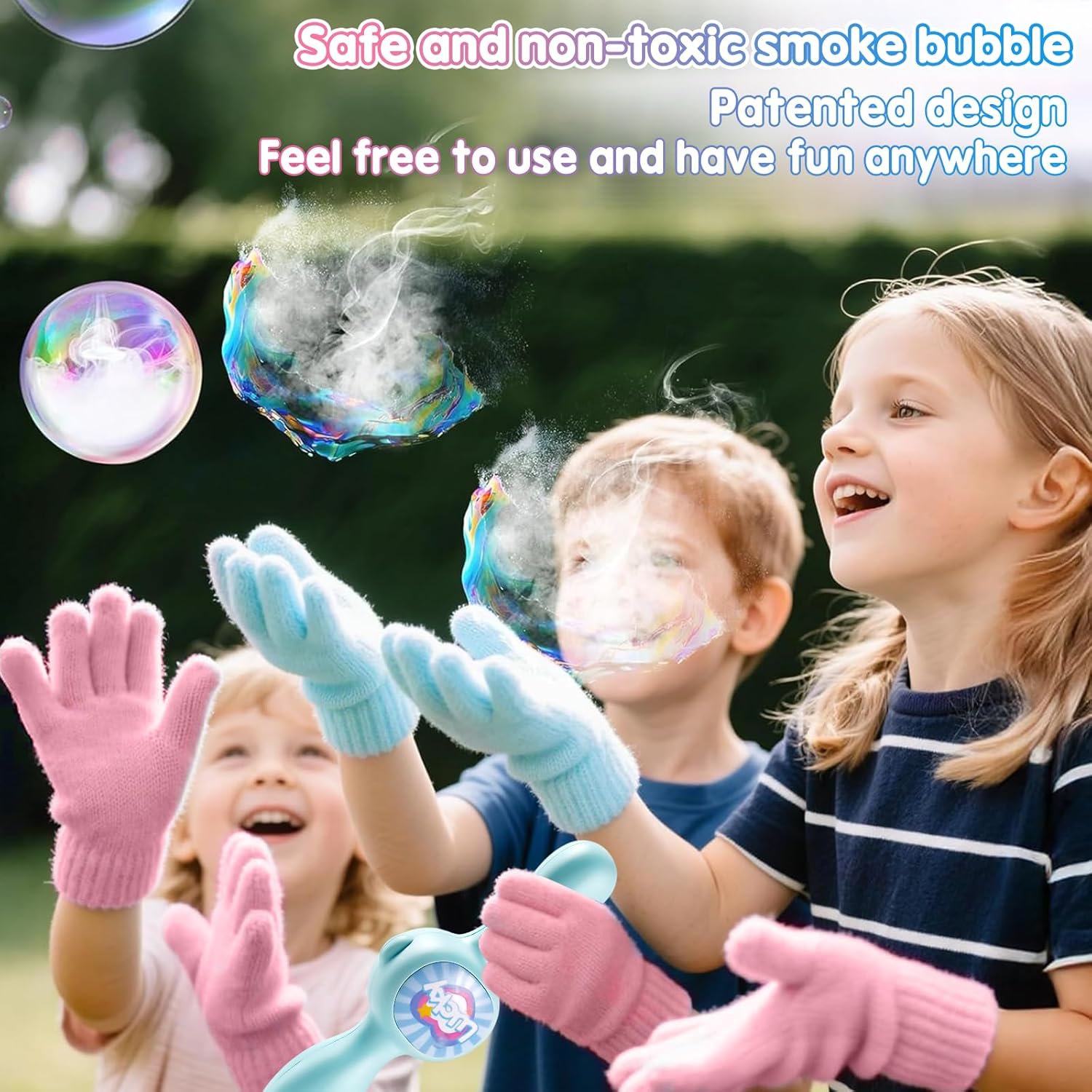 Fog Bubble Machine Rechargeable Automatic Electric Smoke Bubble Machine Magic Smoke Bubble Maker Colorful Lights Music Elastic Bubble Fog Wand Magic Interactive Fog Bubble Maker for Kids Parties Beaches Summer Easter Basket Stuffers with a 70ml Bubble So