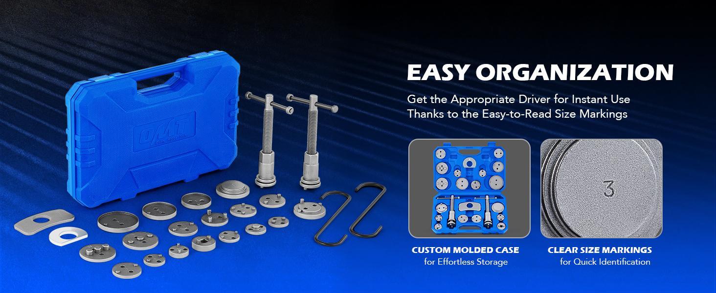 Orion Motor Tech24pcs Heavy Duty Disc Brake Caliper Tool Set Disc Brake Caliper Compressor Wind Back Tool Brake Spreading Tools, Red/Blue/Black Brake Caliper Tool Set,Fits Most American, EU, JP Autos Repair Tool Set, Adjustable Kit