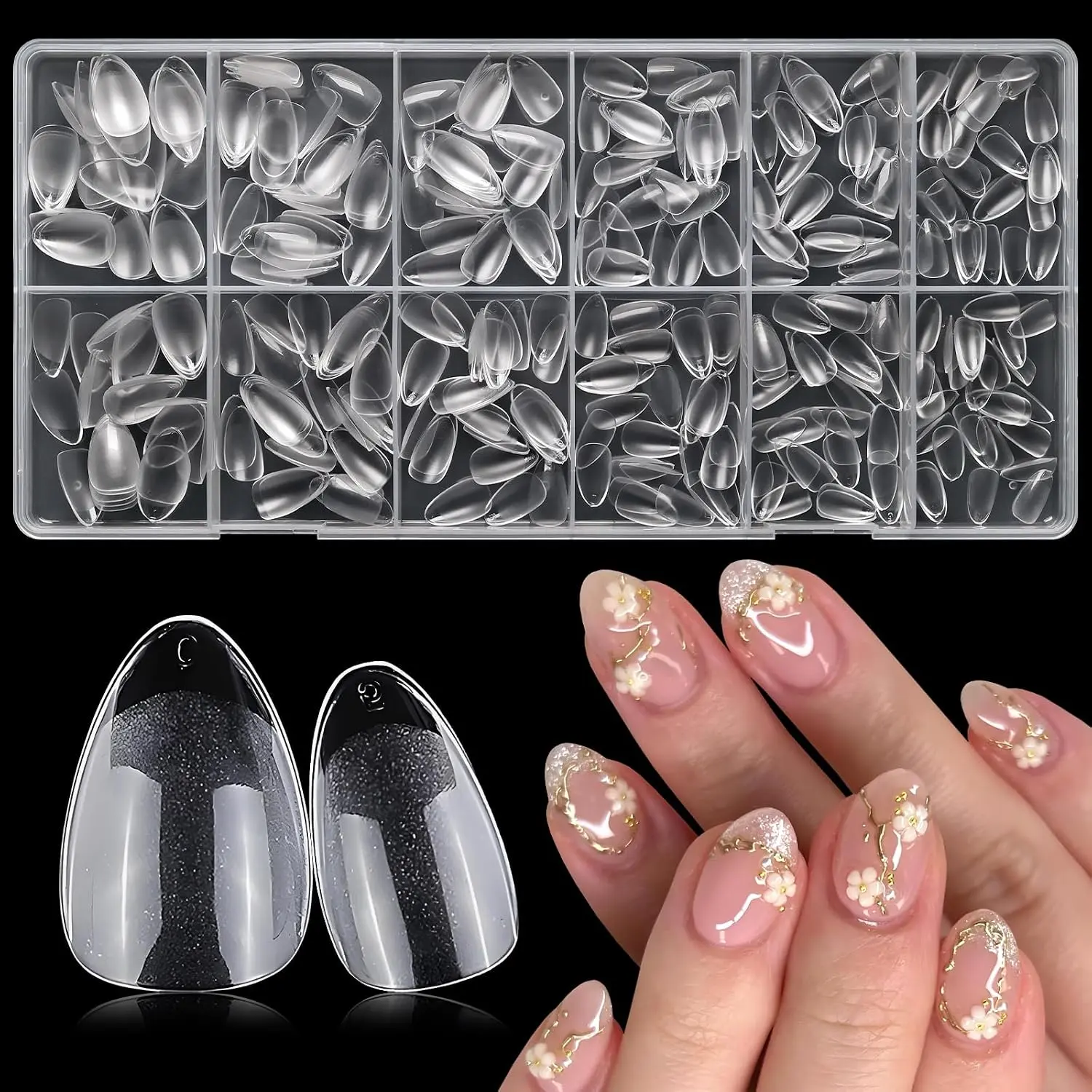 Short Almond  Tips, 360 count Clear Gel  Tips Almond  Nails Full Cover  Nails Tips for  Extensions, Press  Nails DIY at
