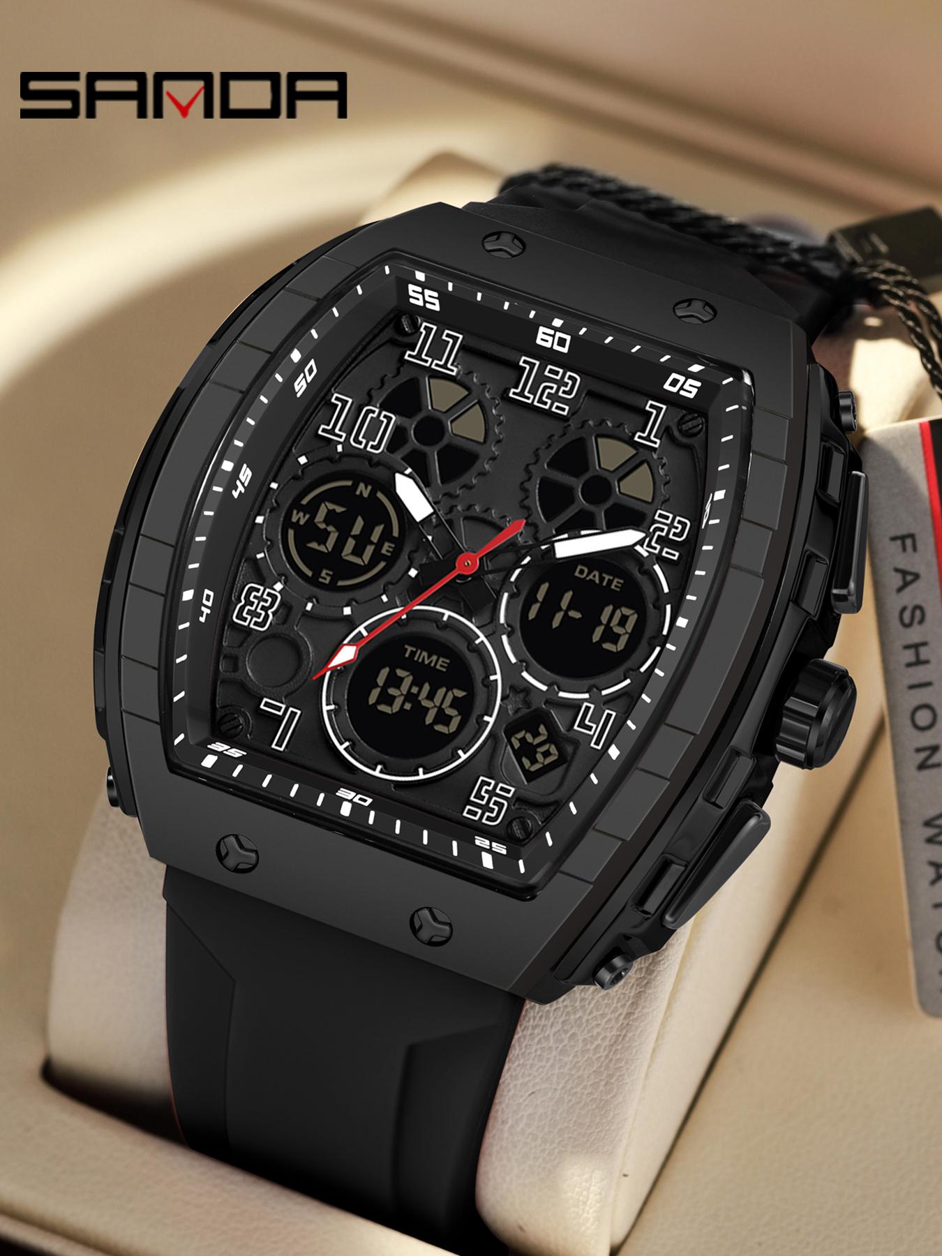 Men's Fashion Digital Analog Watch, Casual Sporty Quartz Digital Watch with Luminous Dial & Alarm Function, Waterproof Watch with Digital Display for Men with Box