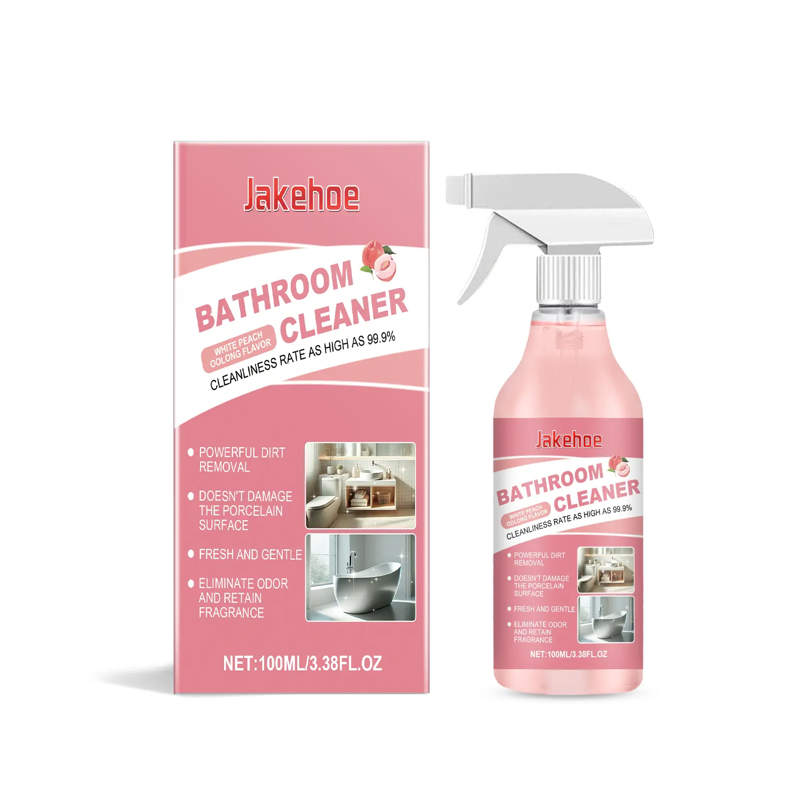 Tea Extracts Bathroom Surface Cleaner Spray - Peach Scent, Gentle Household Toilet Cleaning Solution, Antibacterial Stain & Tough Dirt Remover, Deep Nano Cleaner for Toilet, Glass & Bowl Surfaces, Surface Spray, 3 Years