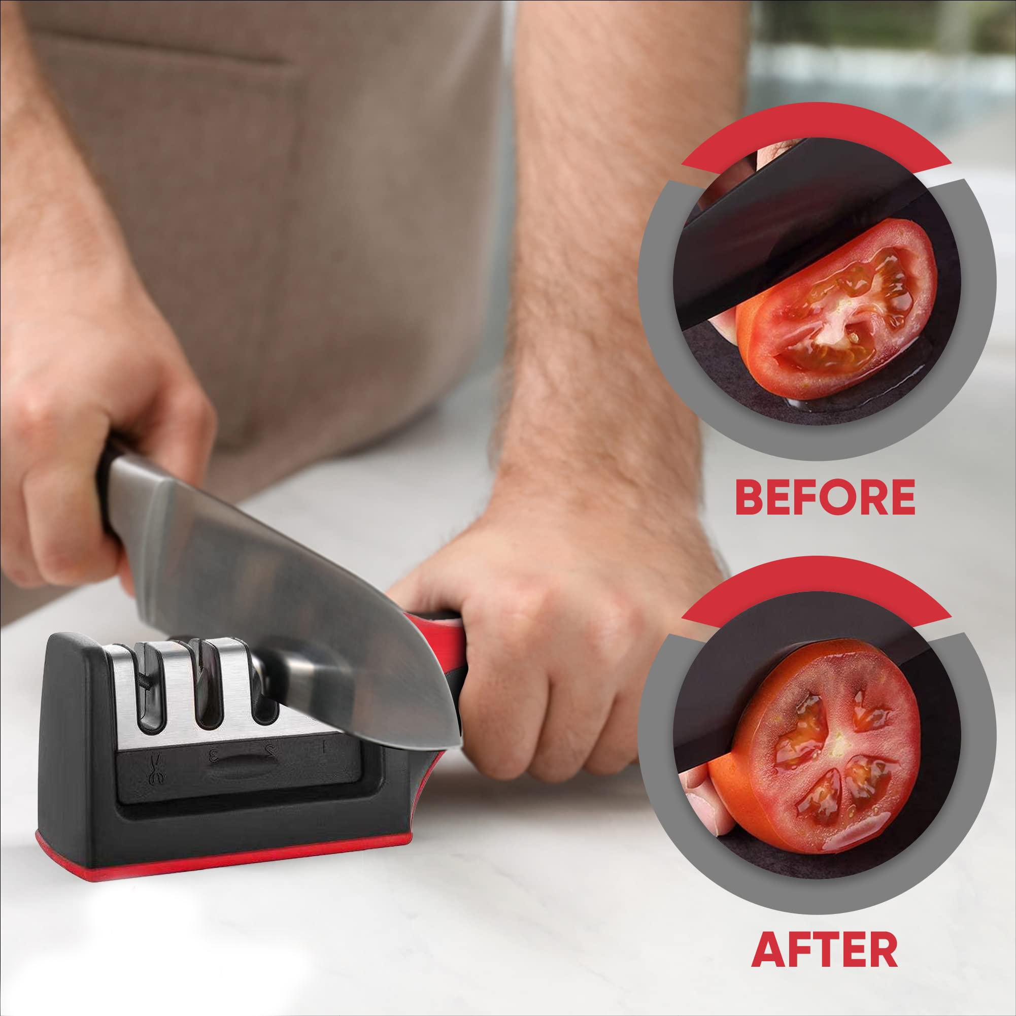 Kitchen Knife Sharpener, 4-Stage Multi-Functional Stainless Steel Tool, Removable Grinding Heads, Hangable Design, Suitable for All Knives