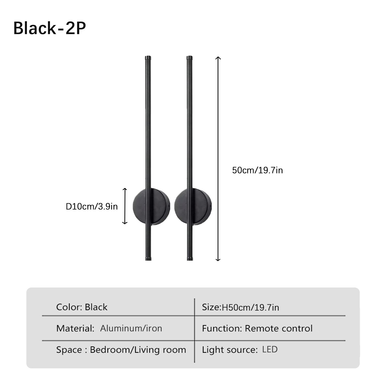 2-Pack Rechargeable Modern LED Wall Lights | Wireless | Black/Gold | 50CM | 4400mAh Battery | Touch + Remote Control | 3 Color Temperatures | Ideal For Living Room/Bedroom/Study | Interior LED Lights