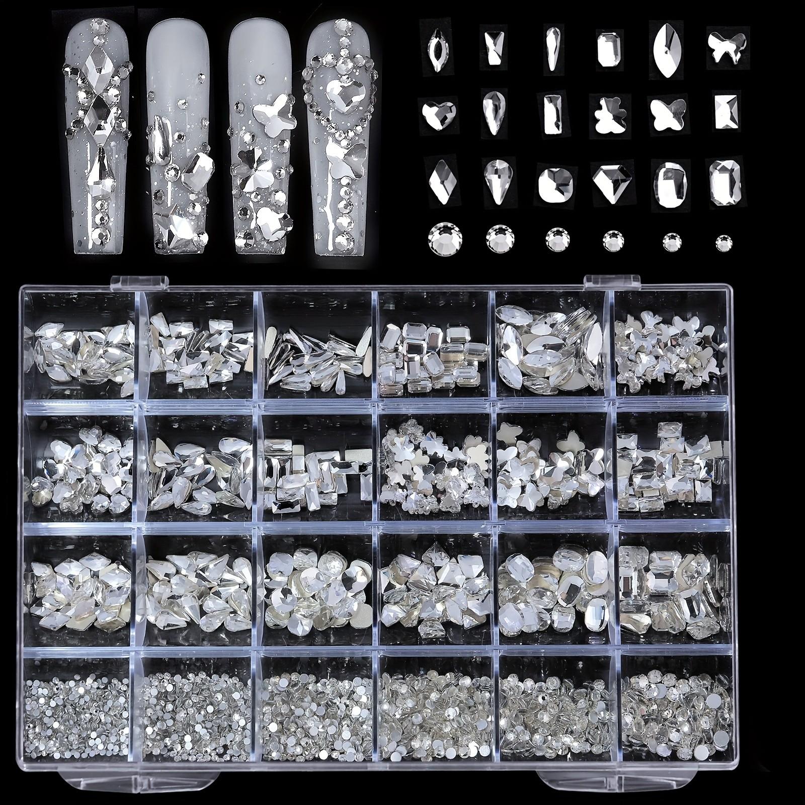 24 Grid Nail Art Box with Multi-Style Rhinestone Tray, Suitable for Salon Use, 24 Compartments for Rhinestone Storage, DIY Nail Design