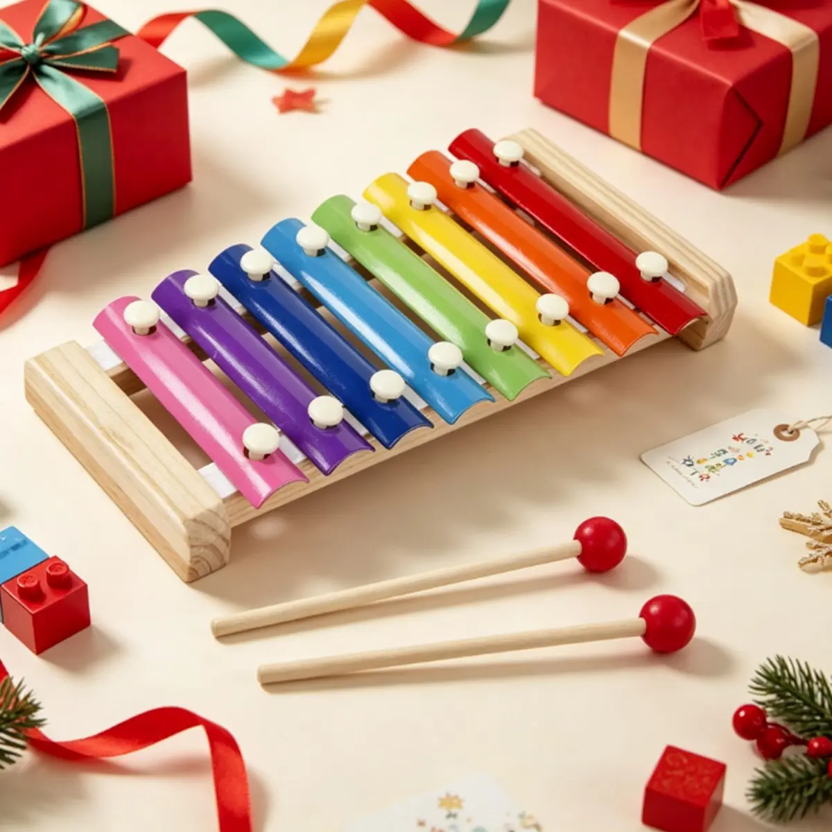 1pc Wooden 8 Key Xylophone with 2 Wooden Mallets, Complete Set, Glockenspiel Percussion Instrument for Beginners, Ideal for Music Practice and Birthday Gifts