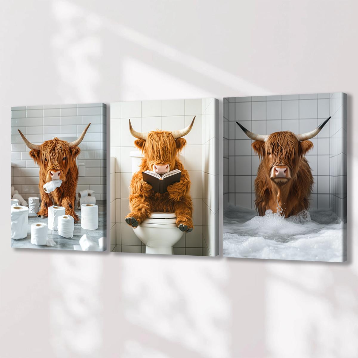 Highland Cow Pattern Canvas Framed Painting, 3 Counts Modern Wall Art Painting, Wall Art Decor for Home Interior Living Room Bedroom Office, Ornaments, Indoor Decoration #TOP PICKS