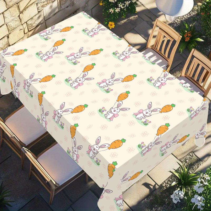 Rectangular Easter Tablecloth, Cartoon Rabbit & Egg Design, Spring/summer Floral Pattern, Perfect for Holiday/easter Decorations, Dining, Picnic Table Cover