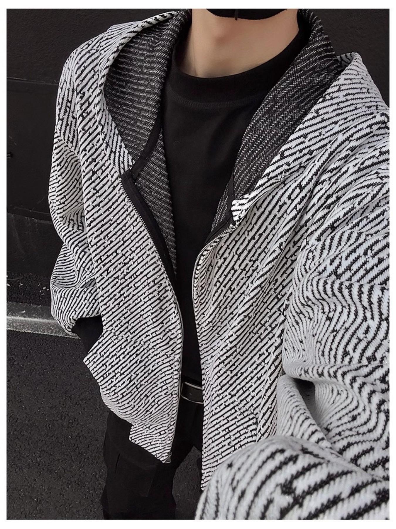 Men's Textured Shiny Full-Zip Hoodie, Heavyweight Oversized Loungewear Cardigan Jacket, American Streetwear Casual Top for Spring & Autumn