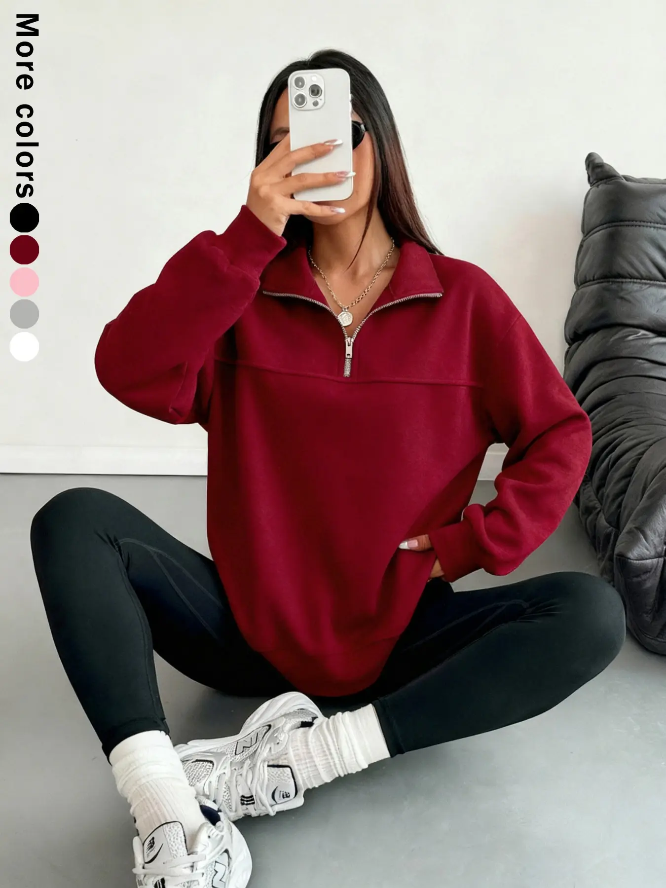 Women's Loose Half-Zip Pullover Sweatshirt, Back-to-School Clothing, Everyday Casual Daily Fall & Winter Wear