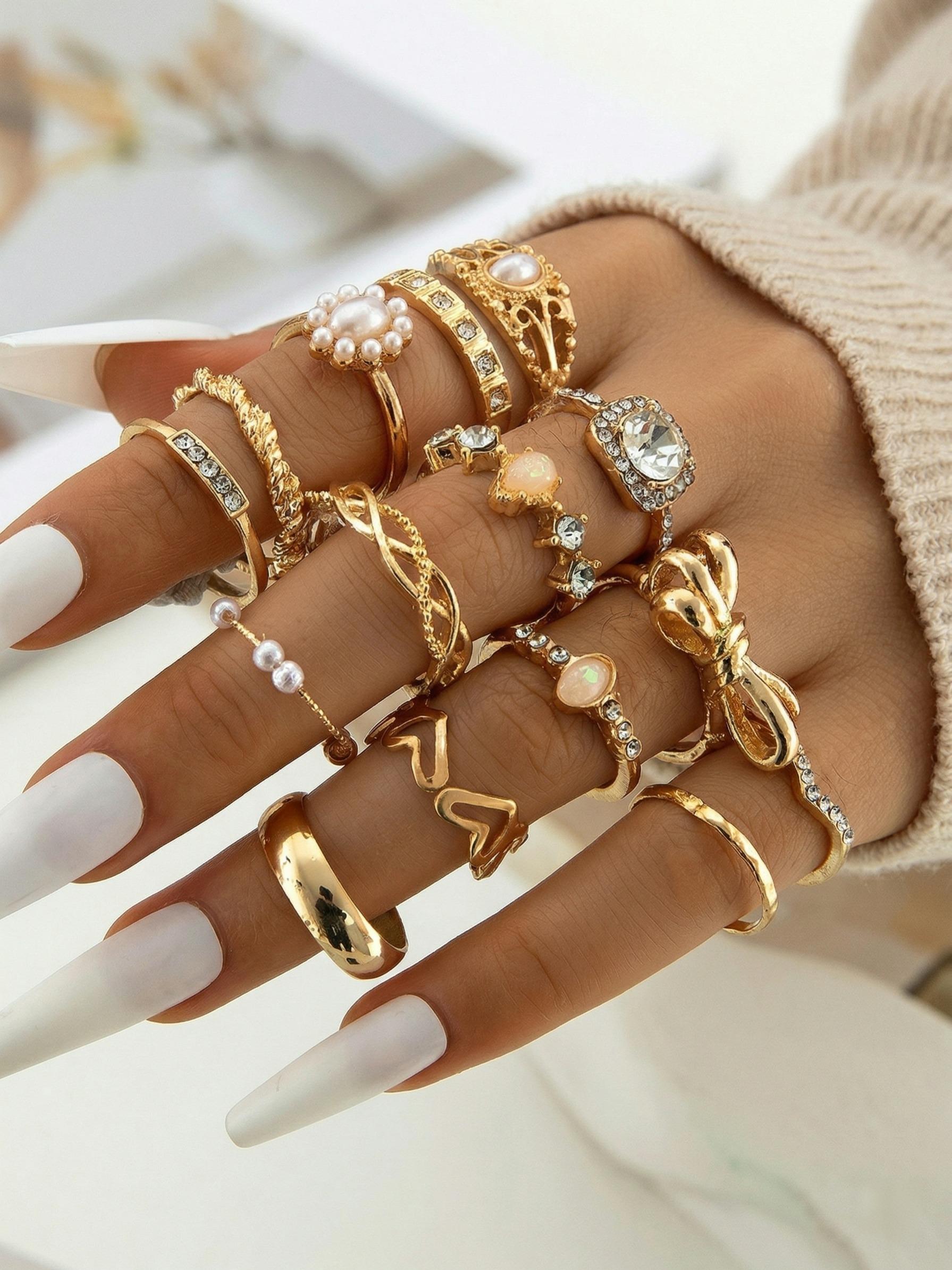 10 Piece Set Exaggerated Personalized Boho Rings Unisex Fashion Trendy Joint Rings Unique Jewelry Adjustable Stacking Open Circle Rings