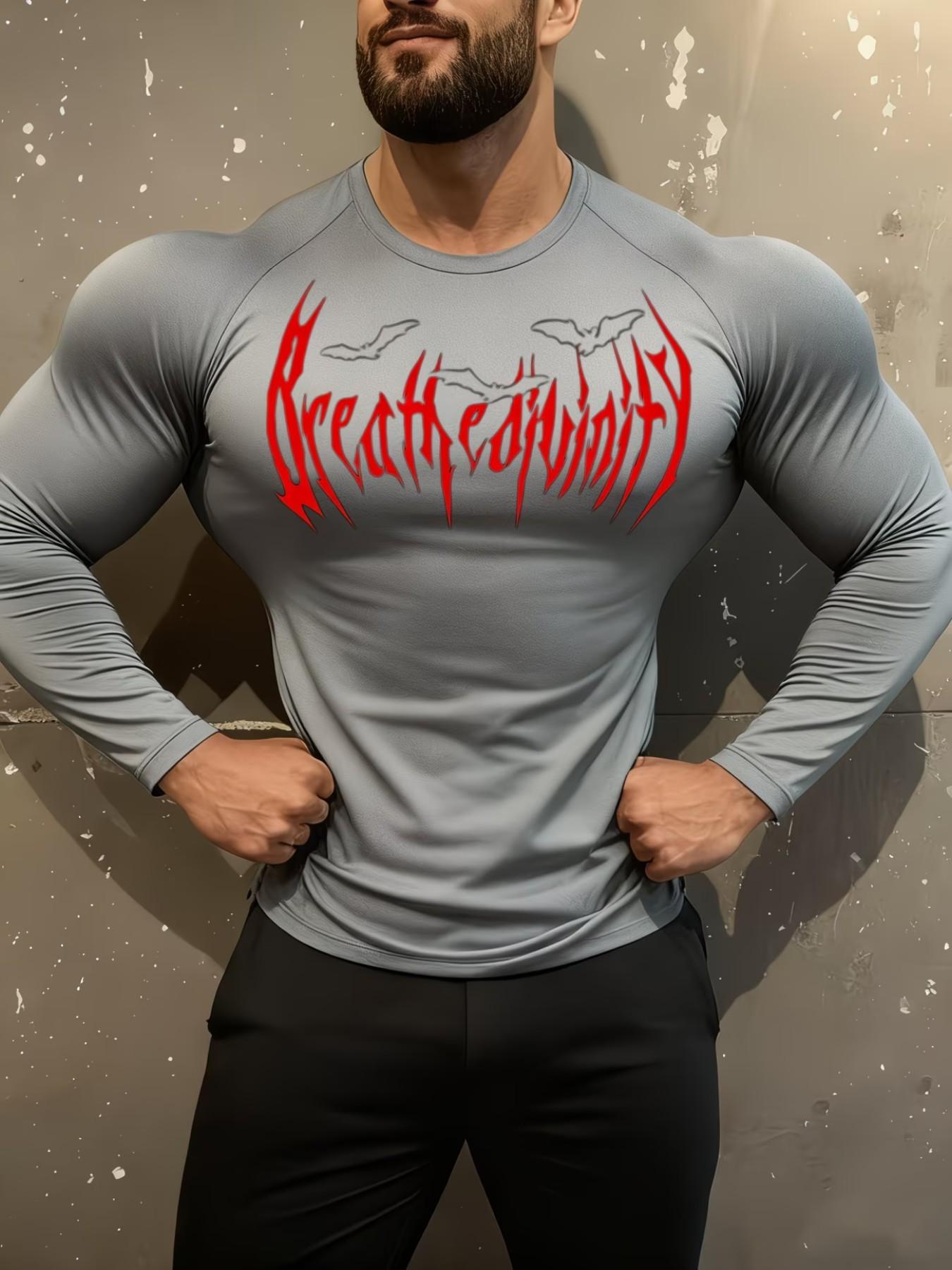 Men's Dark Style Breathe Divinity Print Slim Fit Long Sleeve Sportswear, Cross-Border Bestseller, Running & Daily Use