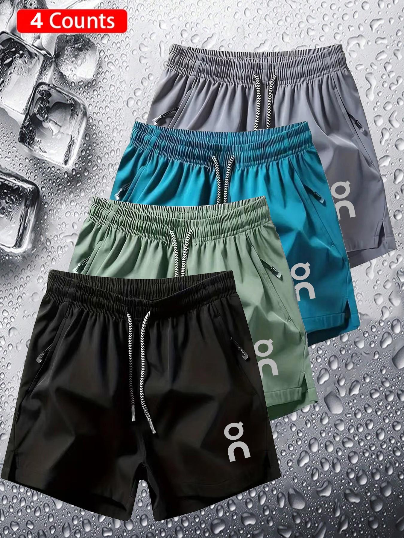 4-Pack Outdoor Casual Ice-Feel Athleisure Shorts, Daily Commute Wear, Trendy Sporty Style, Slim-Fitting Print Design, Unisex Comfortable Set, outdoor sports shorts, Fashionable Summer Shorts