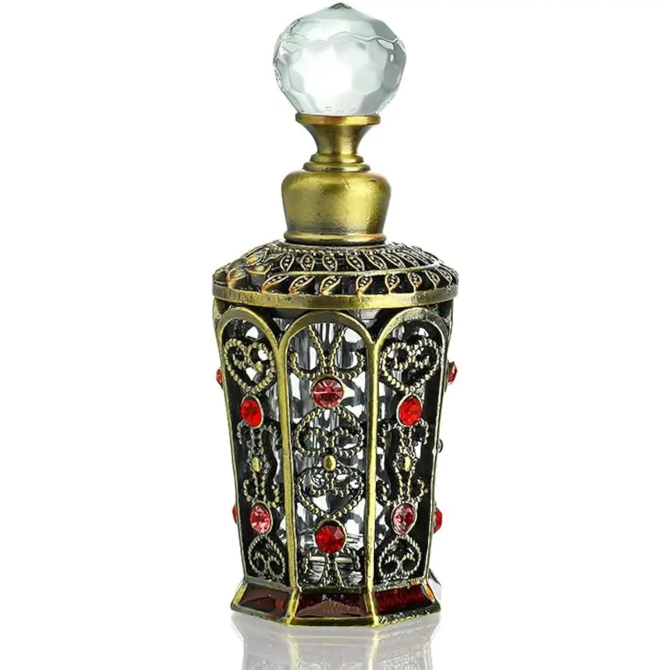 Antique Crystal Perfume Bottle, Vintage Refillable Scent Bottle | 10ml Jeweled Decorative Design, Empty Glass Fragrance Holder, Fancy Perfume Decanter, Elegant Vanity Collectible