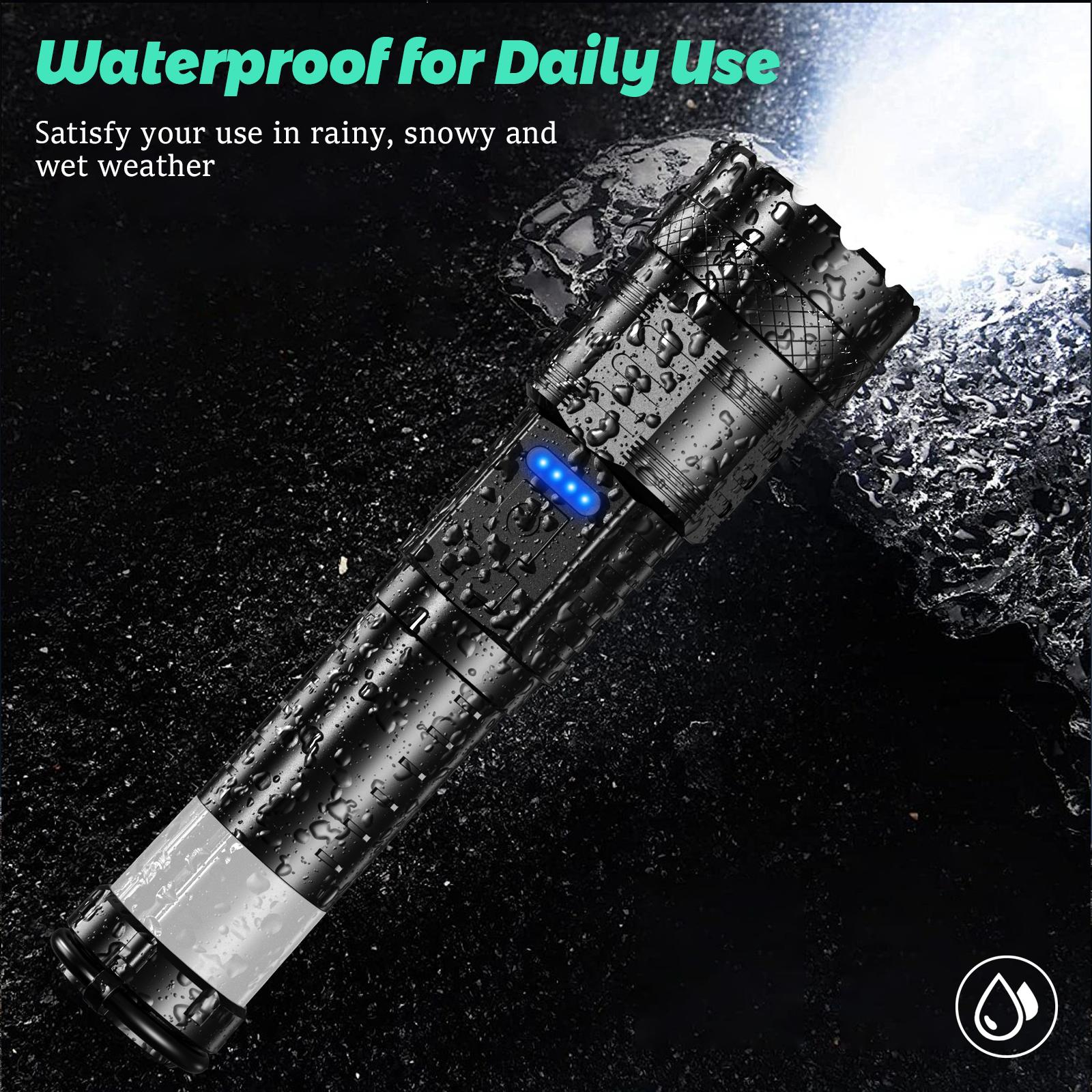 Strong Light Laser Flashlight USB Rechargeable with 8 Light Modes, High Lumens,Strong magnetic attraction,Emergency Red and Blue Lights, International Rescue Lights,for Hiking, Garage, Garden, Camping, Emergency