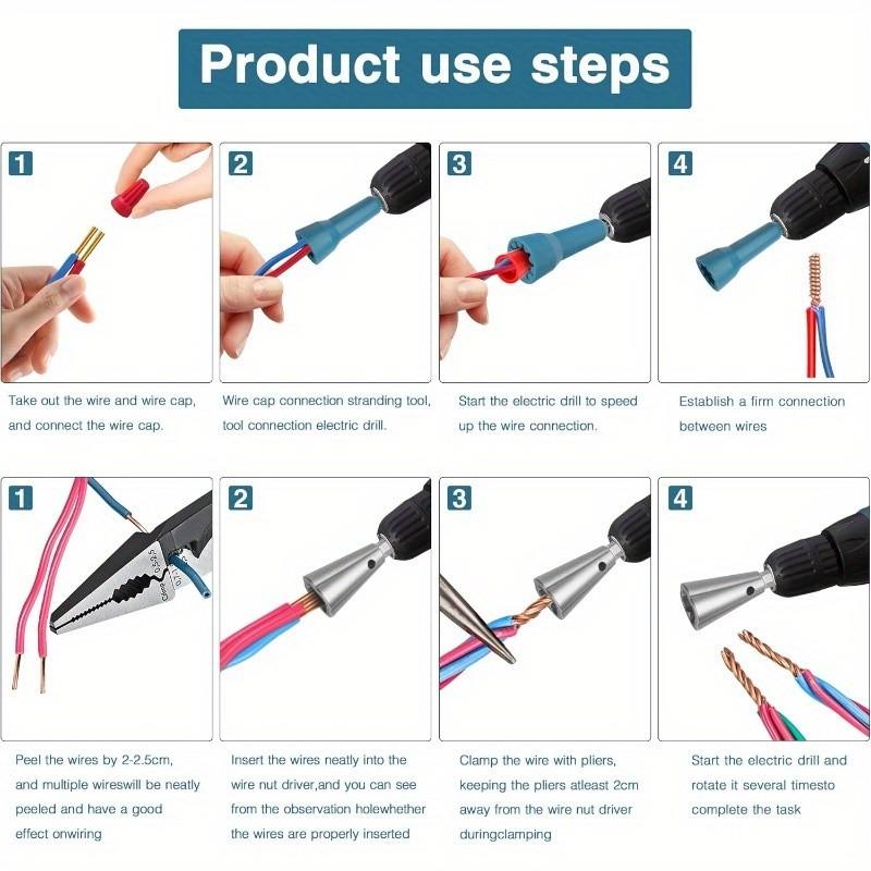 2-Pack Wire Cap Tightener, Wire Crimping Tool, Drill-Compatible, Rotating Connector Socket, 1/4 Inch Jaw, Stripping & Crimping Dual-Use Tool