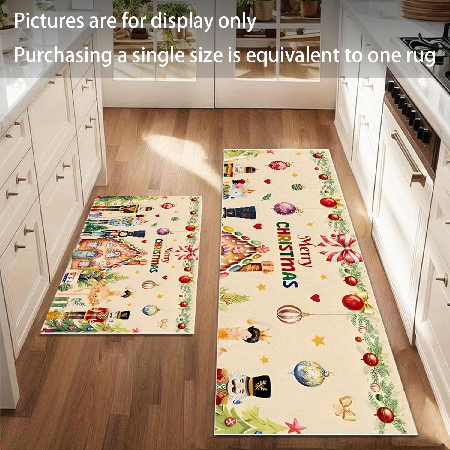 Christmas Kitchen Rug, Nutcracker Kitchen Mat, Farmhouse Kitchen Decor, Non-Slip Carpet, Holiday Gift, Farmhouse Kitchen Rugs, Suitable for Entryway Bathroom Bedroom Balcony Hallway Laundry Room