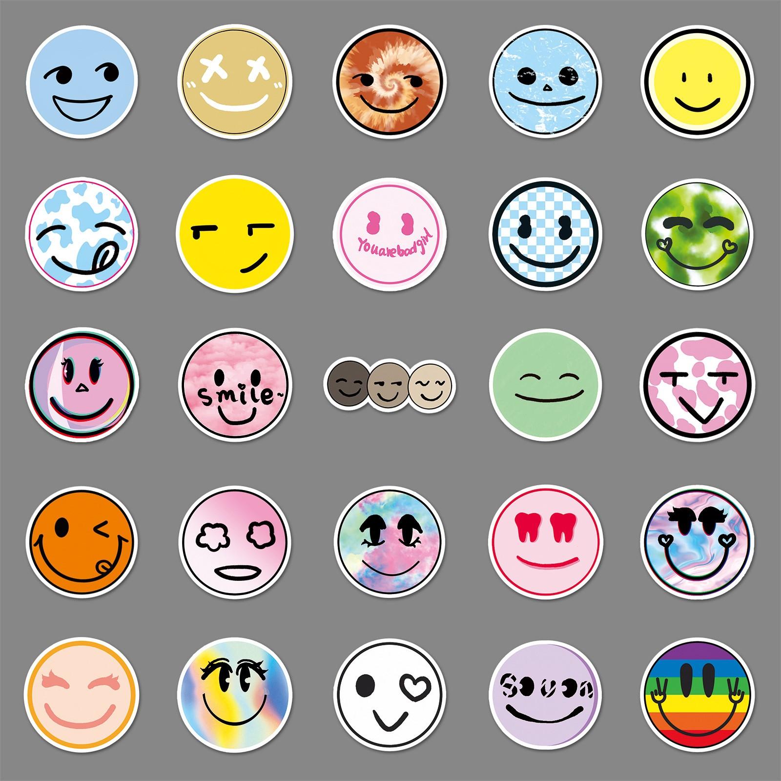 50 Self-Adhesive Smiley Face Stickers, DIY Cup Phone Luggage Decals, Party Decor, Ideal Gift for Friends Family