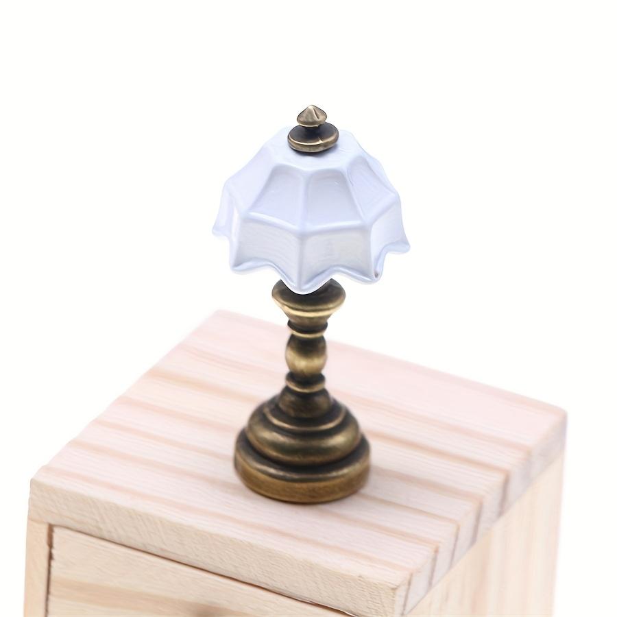 2pcs  Dollhouse Mini Vintage Metal Desk Lamp Model, Miniature Home Scene Light Prop, Simulated Bedroom Nightstand Lamp, Tiny House Decor, Pocket Scene DIY Small Part