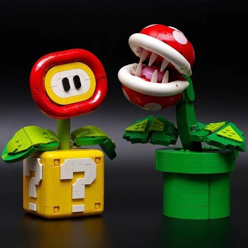 2-Pack Fun Style Carnivorous Plant Flame Flower Building Block Model Kit, Classic Game Elements, Cute Decorative Figurine, Holiday Gift