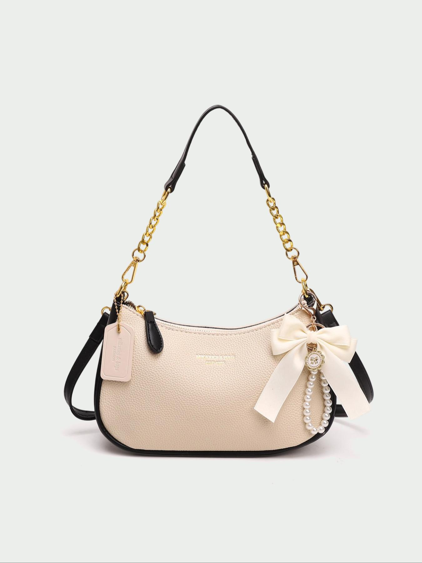 Women's Vintage PU, Fashion Chain Breadbag, Embellished Shoulder Bag, Casual Commuter Bag, Commuter Office Streetwear, Perfect Gift, Pure Color, Ideal for Daily Use