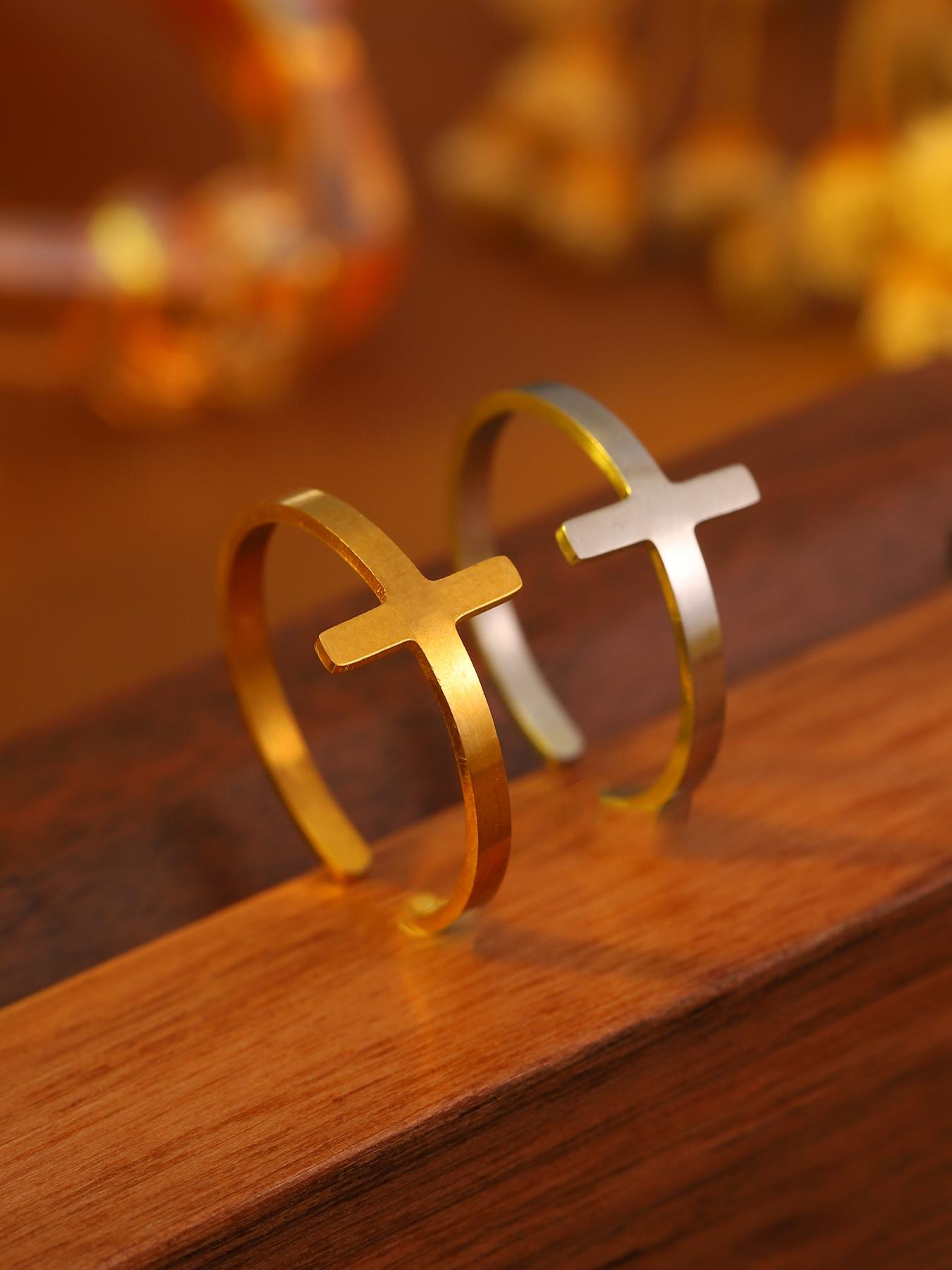 1pc adjustable cross stainless steel open ring, unisex, trendy stackable accessory, perfect for inspiring friends/colleagues, ideal for party jewelry.