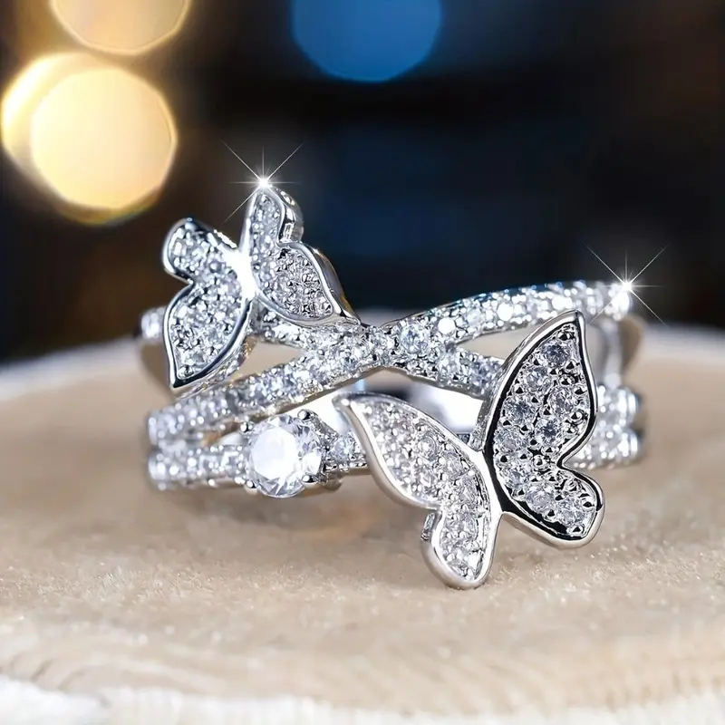 Women's Butterfly Motif Rings - Silver-Tone for Sleek Style Fashion Costume Jewelry with Exquisite Detail, Shiny Look, Sweet Style, Female Sizes for Everyday or Party Wear