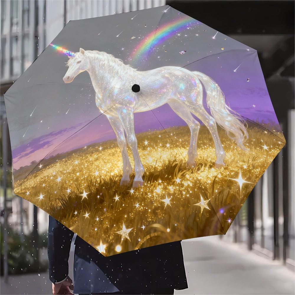 Unicorn Automatic Umbrella with Glowing Pattern, Durable Foldable Design, Ideal for Commuting & Daily Use, Perfect Gift