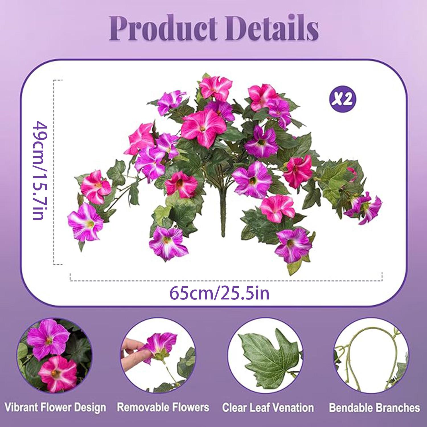 Outdoor Decor Artificial Fake Flowers Plants, 2 Pcs Realistic Petunia Silk Flowers, UV Resistant Non-Fading, Home Garden Balcony Patio Indoor Decoration, Artificial Flowers For Outside