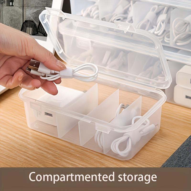 Large Capacity Cable Management Box with Lid, 5 Compartment Design Desktop Storage Box, Durable Plastic Desktop Storage Solution for Office and Home