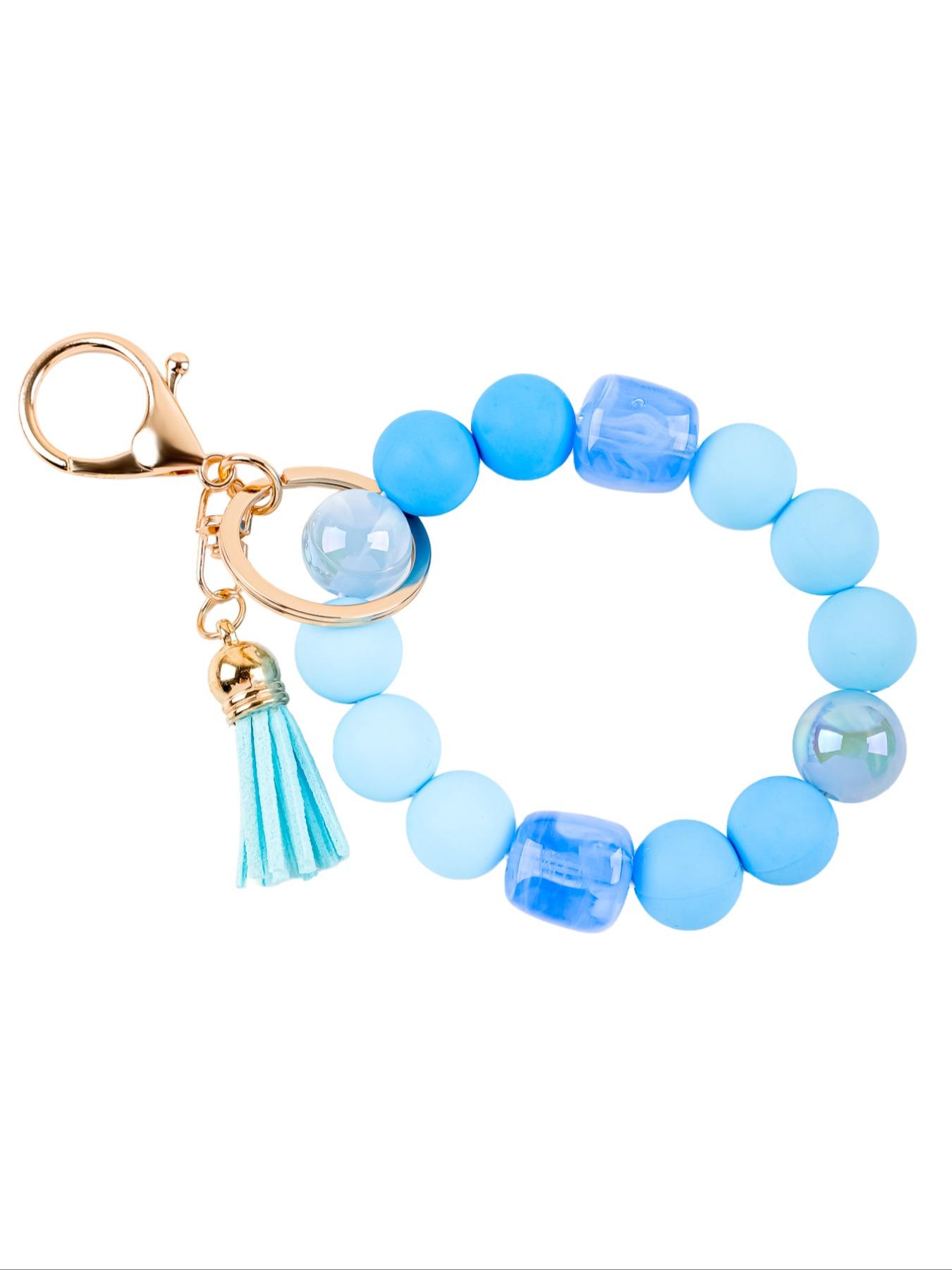 Solid Color Beaded Wristlet Keychain for Women, Matte Silicone Acrylic Beads, Tassel Charm, Minimalist Key Holder, Fashion Gift