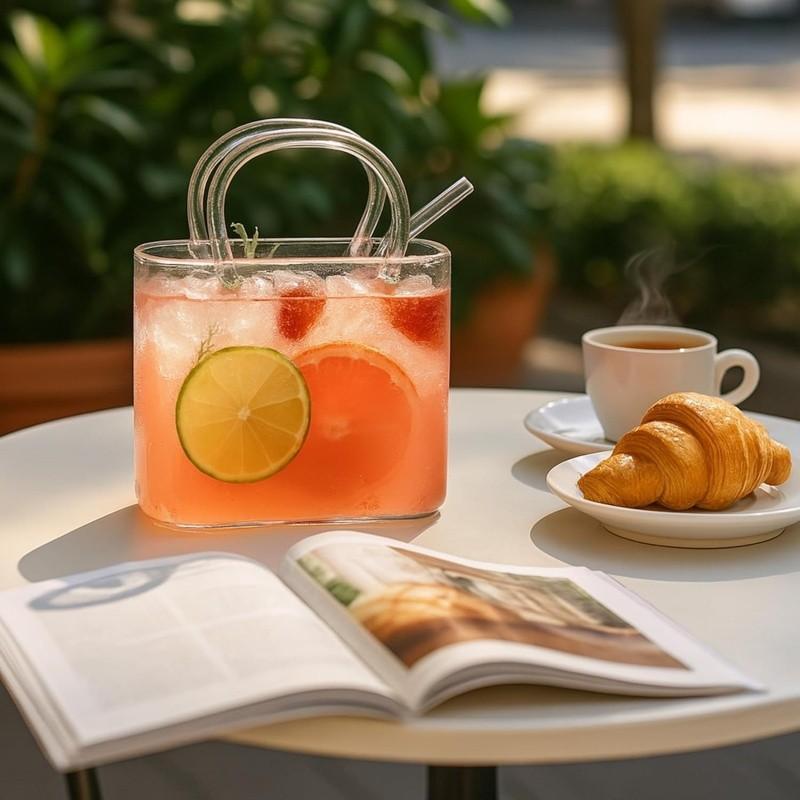 1pc Large Capacity Glass Cup, Creative Handbag Shape, High Borosilicate Glass Cup, Can Be Used As Fish Tank Or Vase,  Ladies' Party Gift Creative Drinking Mug，25Oz/750Ml