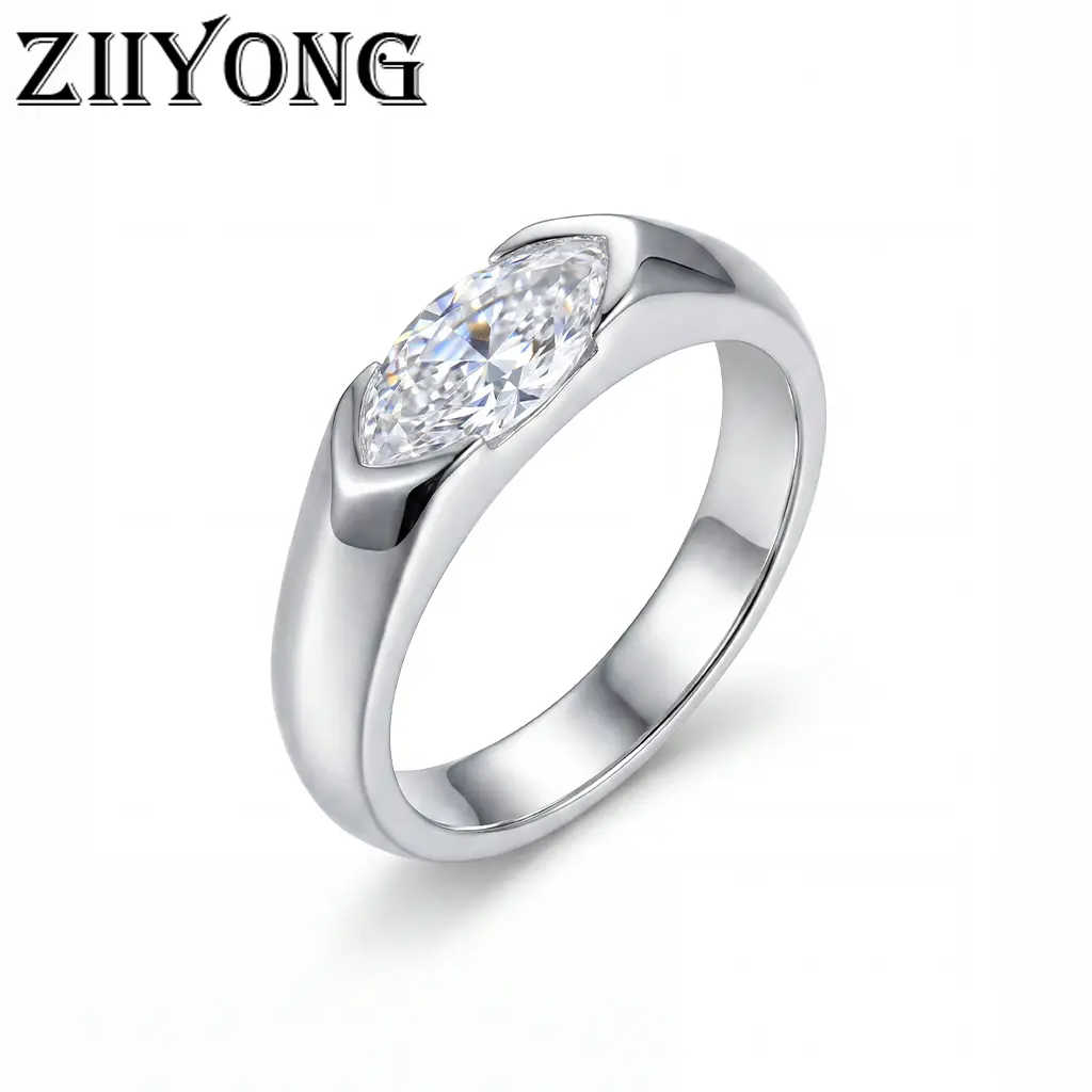 ZIIYONG Elegant Marquise Cut Moissanite Solitaire Ring, 925 Sterling Silver, No Rhodium Plating, Hypoallergenic Minimalist Women's Ring for Anniversary, Engagement