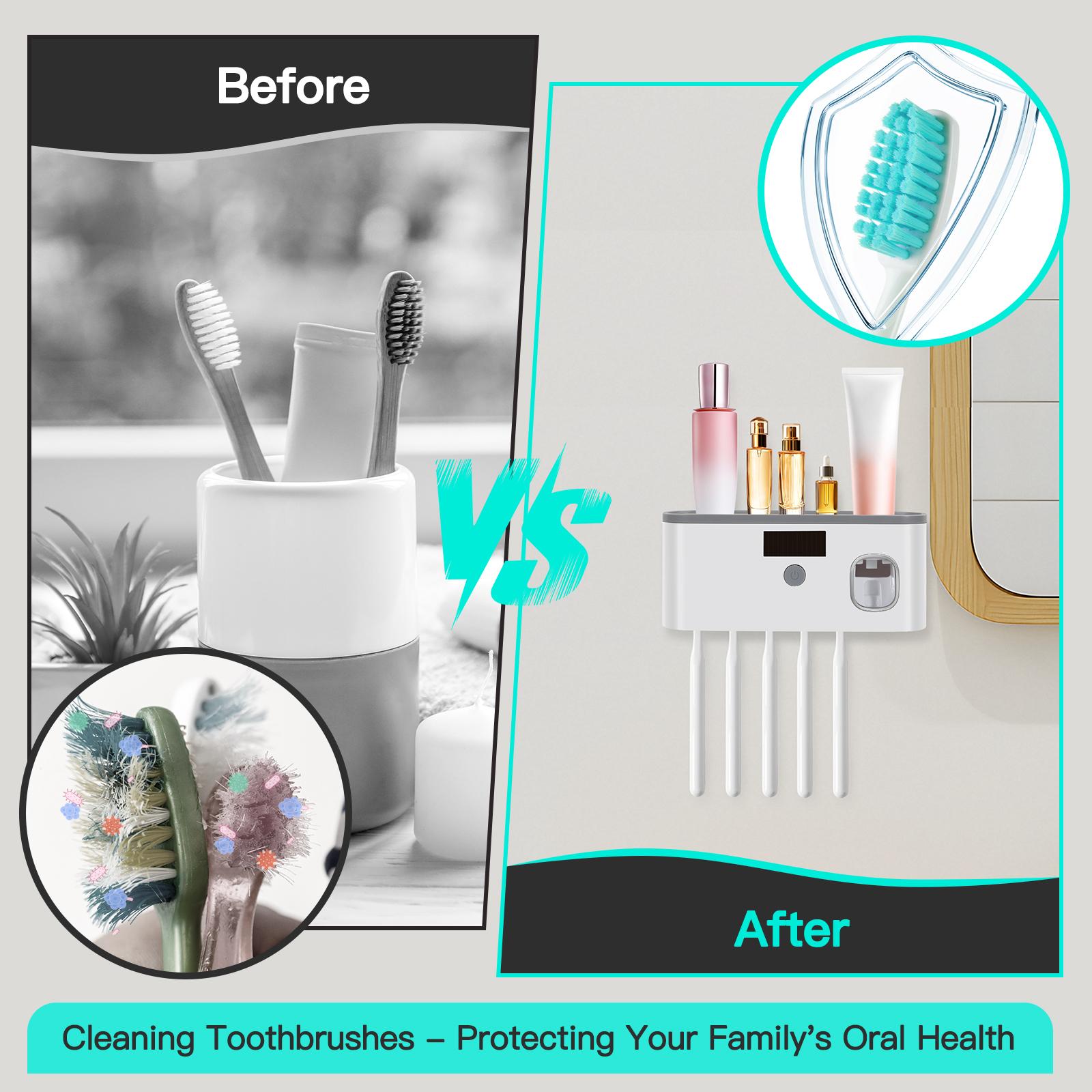 PHANCIR UV Toothbrush Holder for Bathrooms,5-Slot Wall Mount Toothbrush Sanitizer & Timing Function Wall Mounted with Toothpaste Dispenser for Electric / Regular Toothbrush Black Rose Gold PHANCIR UV Toothbrush Holder for Bathrooms,5-Slot Wall Mount Toothbrush Sanitizer & Timing Function Wall Mounted with Toothpaste Dispenser for Electric / Regular Toothbrush Black Rose Gold