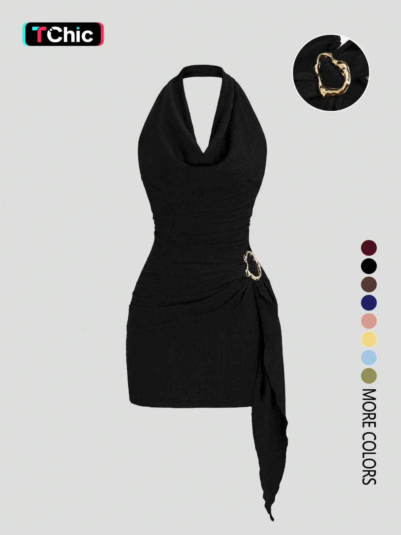 【Black Friday】Women's Fashion Solid Color Ruched Halter Fitted Dress, Casual Office Wear, Elegant Backless Design, Perfect for Daily Wear, Stylish Chic and Comfortable Backless Slim Dress