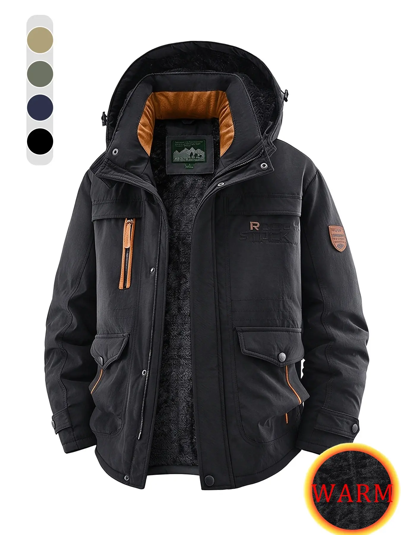 Men's Warm Jacket, Winter Thick Multi-Function Outdoor Jacket, Multiple Pockets, Detachable Hat, Long Sleeves, Ideal for Cold Weather and Outdoor Activities